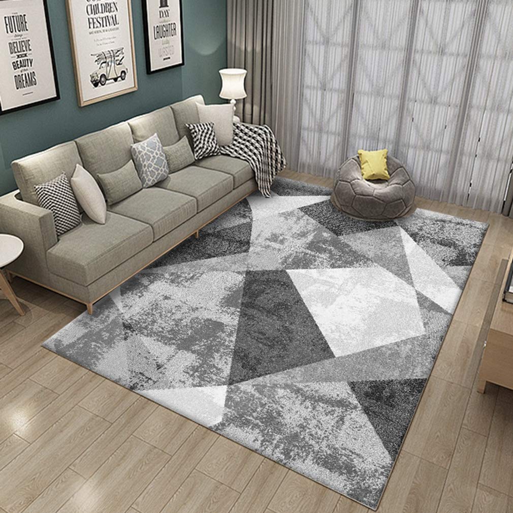 Soft Geometric Area Rug - Non-Slip Fleece Carpet for Living Room, Bedroom & Nursery - 6.5' x 7.2' Modern Home Decor Indoor/Outdoor Rug for Kids Crawling, Playtime & Cozy Floor Comfort