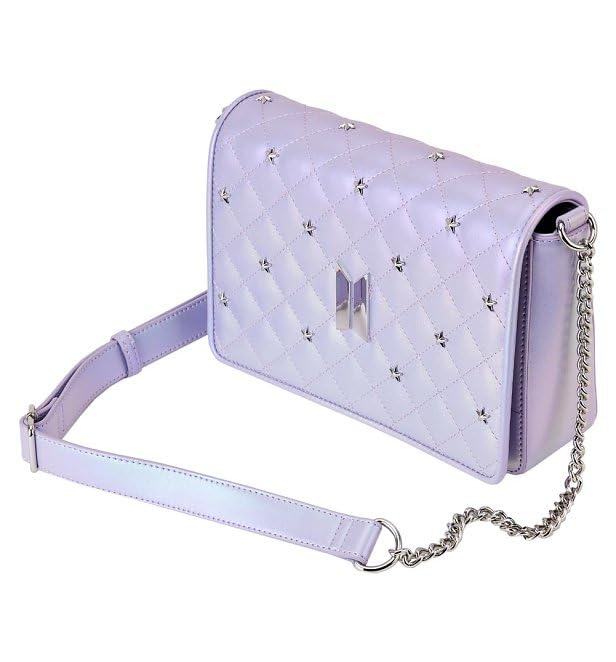 Loungefly BTS Logo Iridescent Purple Faux Leather Crossbody Bag | K-Pop Merchandise & BTS Accessories | Perfect for Concerts, Travel & Everyday Use
