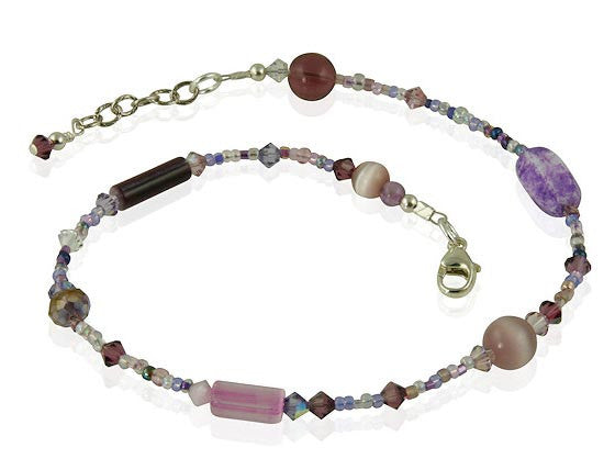Elegant Crystal Lavender Glass Beaded Anklet Bracelet for Women - Boho Chic Summer Beach Jewelry Accessory
