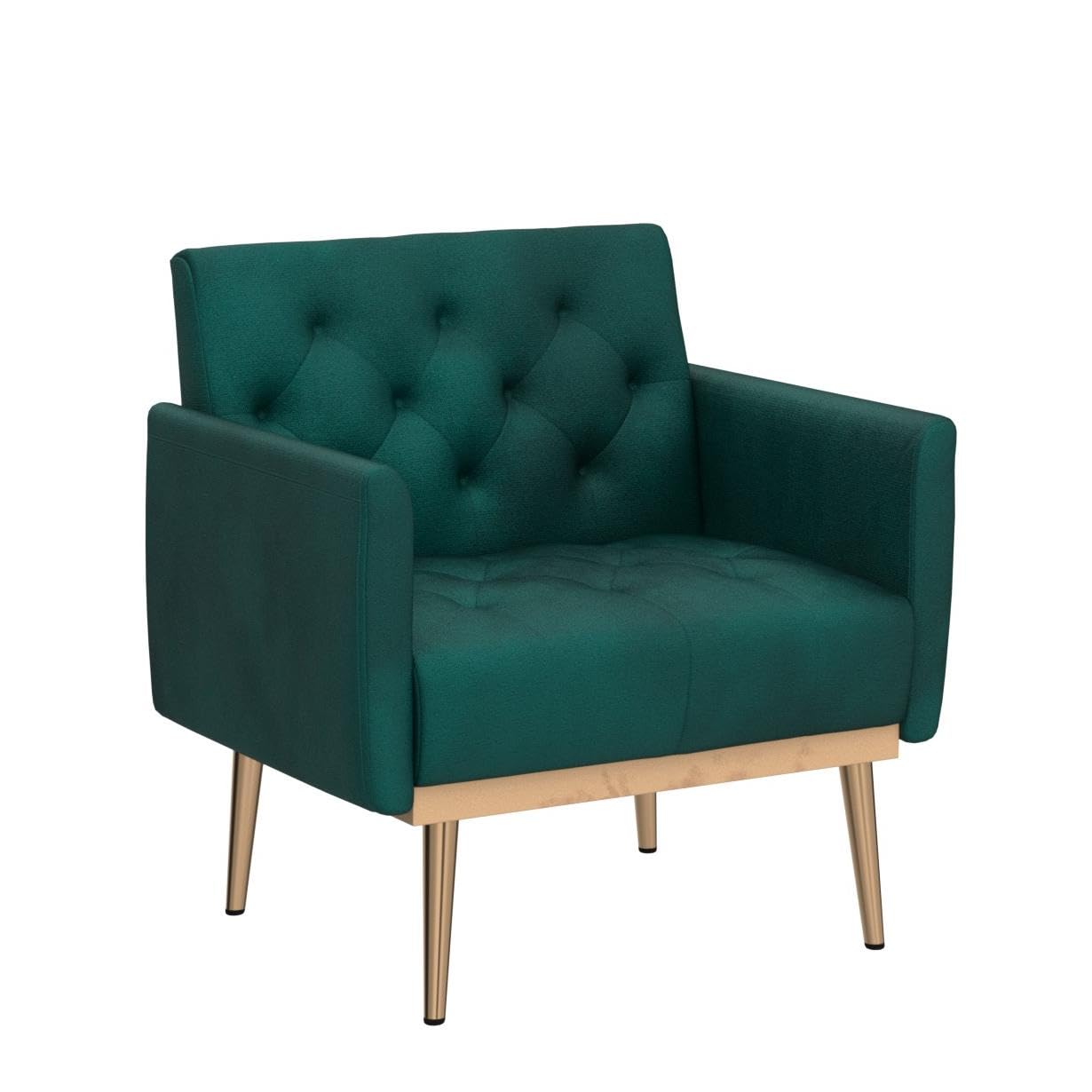 JOYBASE Velvet Accent Chair - Mid Century Modern Tufted Armchair with Sturdy Metal Legs, Comfortable Reading Chair for Living Room & Bedroom (Green) | Perfect for Cozy Corners, Home Offices & Lounge Areas