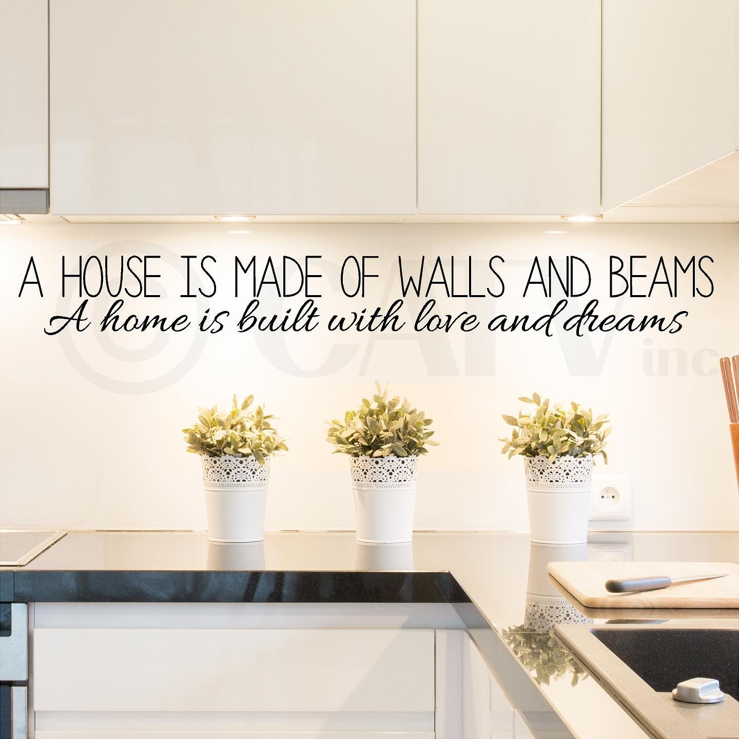Vinyl Lettering Wall Decal Stickers - Inspirational Home Quote 'A House Is Made of Walls and Beams, a Home Is Built with Love and Dreams' - Perfect for Living Room, Bedroom & Nursery Decor