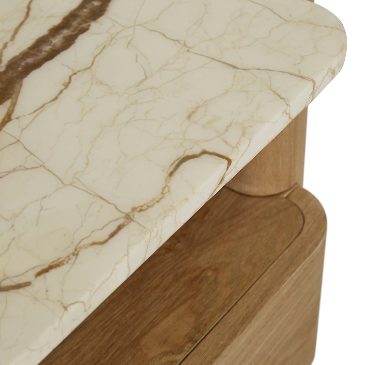 Floyd Marble Bedside Table - Modern Minimalist Nightstand with Marble Top & Wooden Legs - Perfect for Bedroom, Living Room, or Office Use
