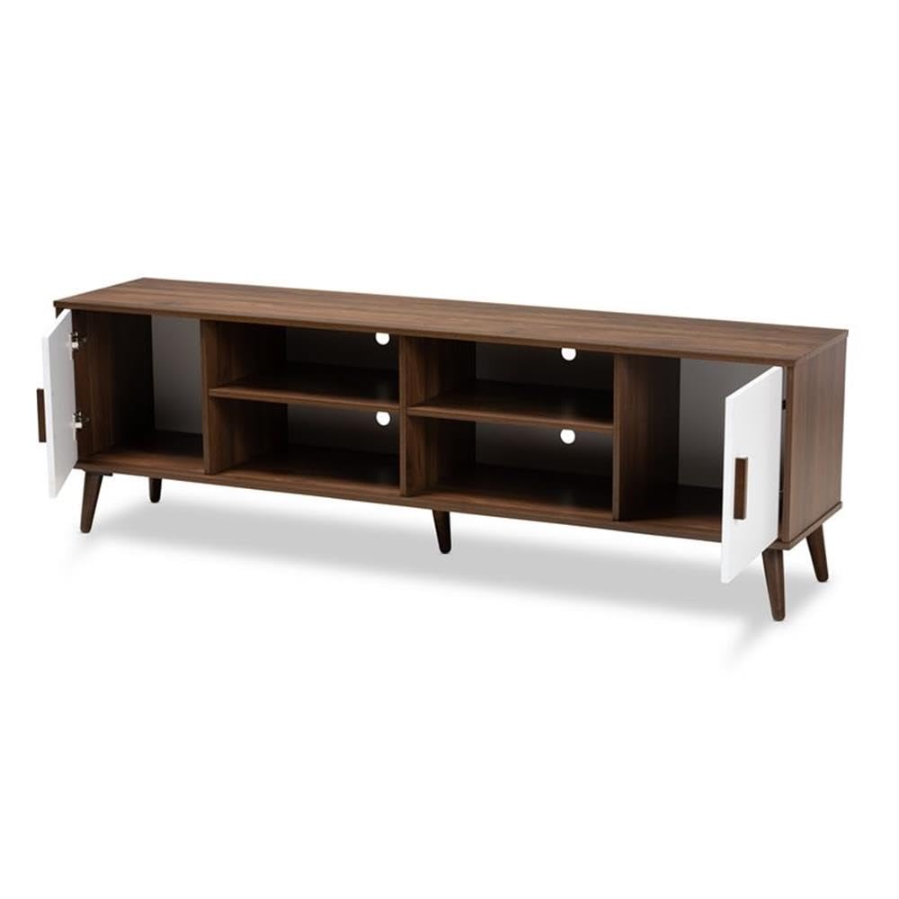BOWERY HILL 2-Door Wood TV Stand Console Entertainment Center in White and Brown - Modern TV Cabinet for Living Room, Bedroom & Home Theater Storage