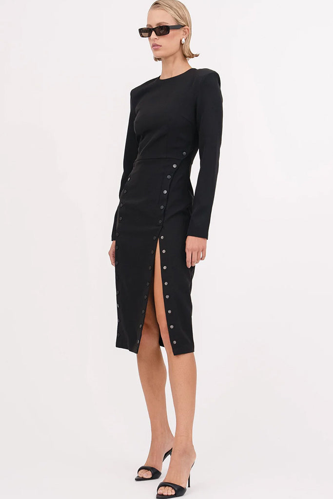 Nonchalant Cora Dress - Elegant Black Midi Dress for Women | Perfect for Casual Outings, Date Nights & Office Wear