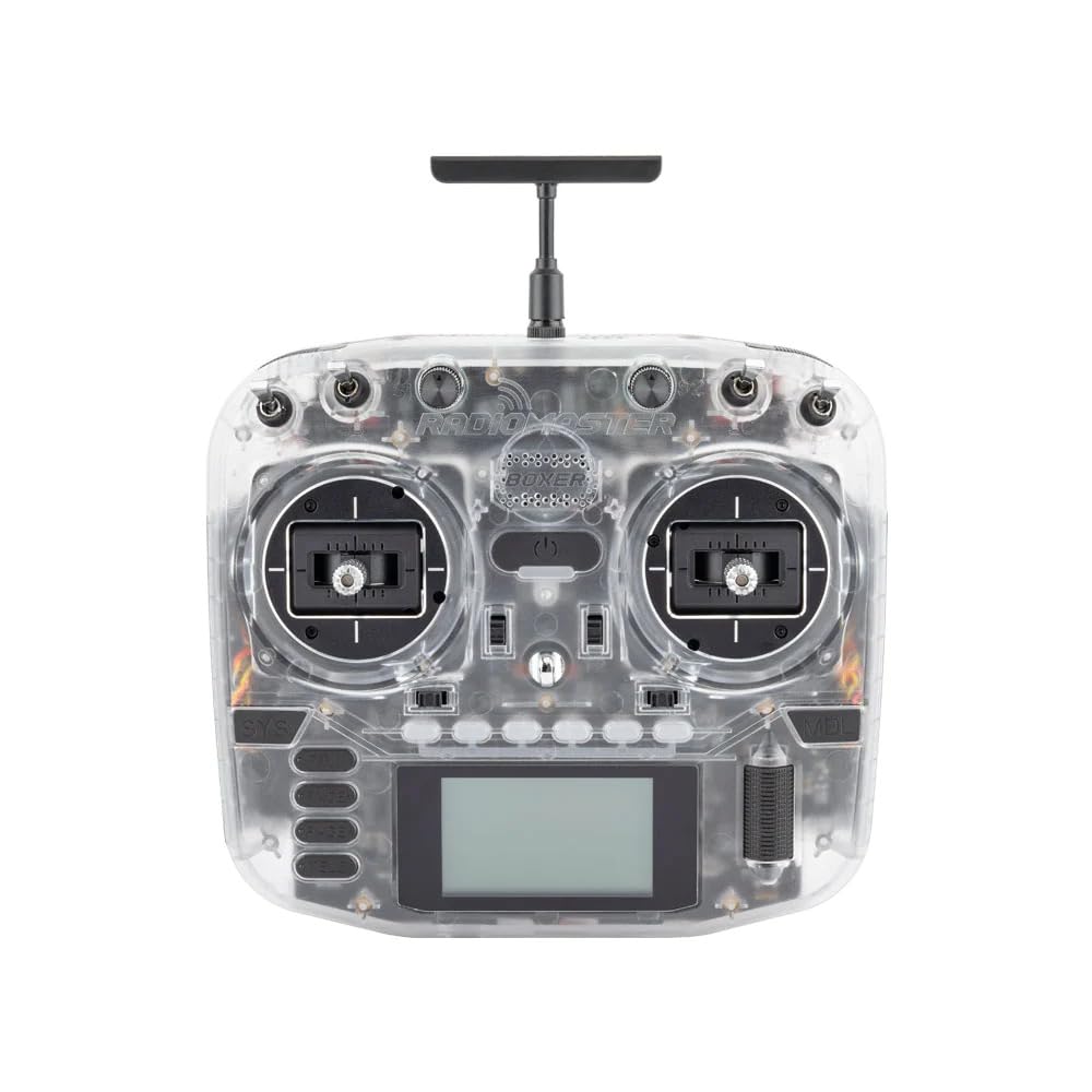 RadioMaster Boxer 2.4GHz 16CH Hall Gimbals Radio Controller with Carrying Case - Mode 2 (Transparent, ELRS) for FPV Drones, RC Cars, and Airplanes | Long-Range Control for Hobbyists and Professionals