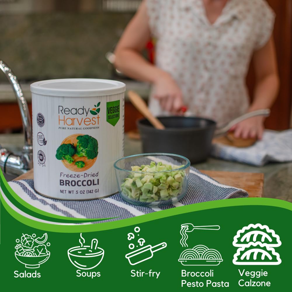 Premium Freeze-Dried Broccoli Florets - 5.9oz #10 Can | Emergency Food Supply, Survival Food with 25-Year Shelf Life | Pantry Staples for Camping, Hiking & Natural Disasters