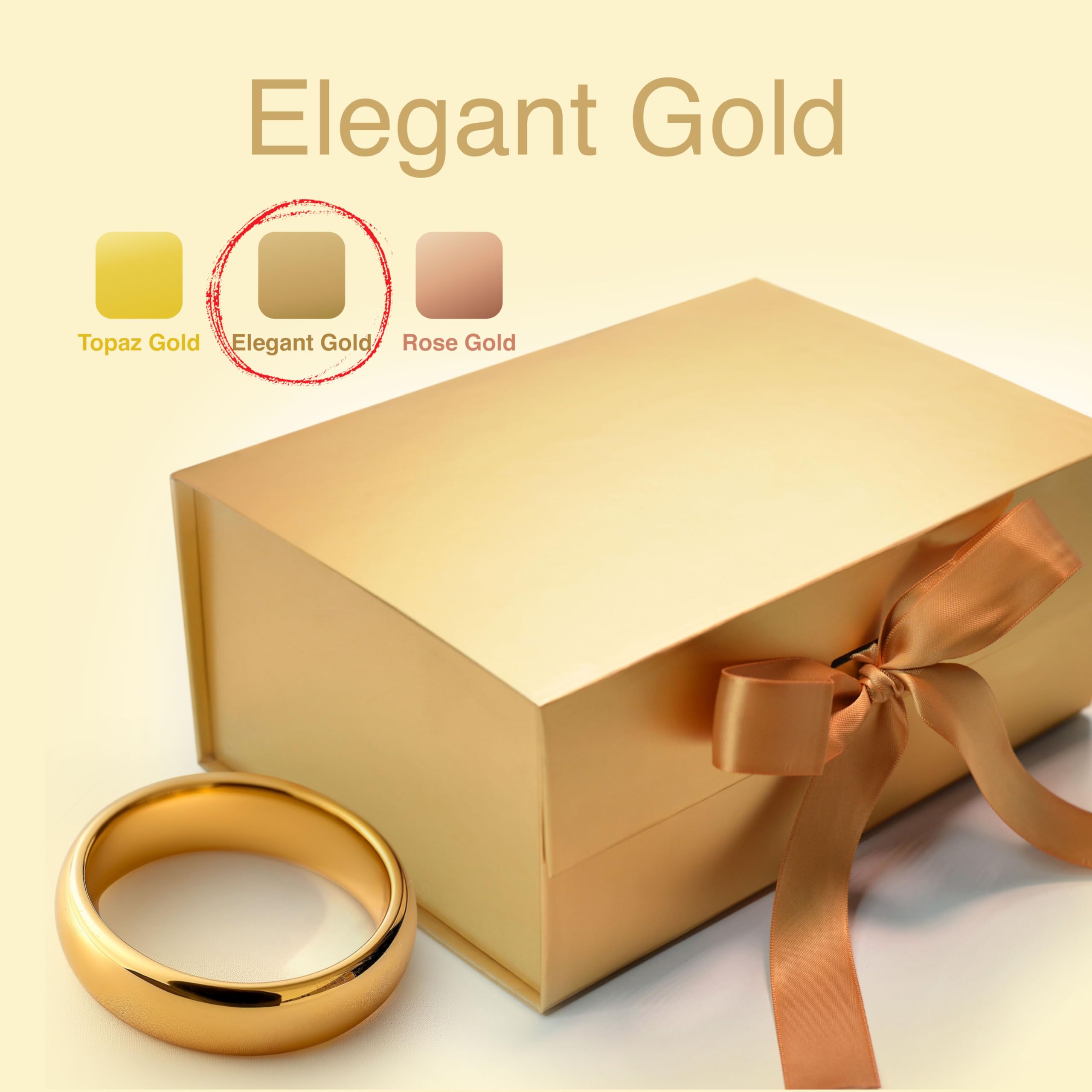Elegant Gold Gift Box with Ribbon - 23x16x10cm Empty Gift Packaging Box (1 Pack) - Holds up to 5kg for Presents, Wedding Favors, Birthday Gifts & Holiday Decorations - Reusable Decorative Hamper Box for Luxury Gift Wrapping