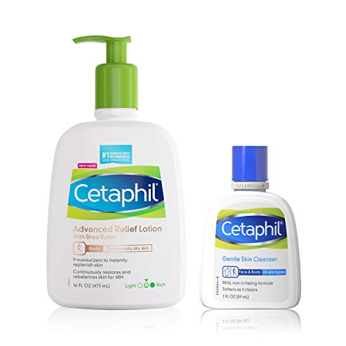 Cetaphil Advanced Relief Body Lotion 16oz (2-Pack) & Gentle Skin Cleanser 2oz - Sensitive Skin Care Set for Dry, Itchy Skin - Daily Moisturizing & Cleansing Routine