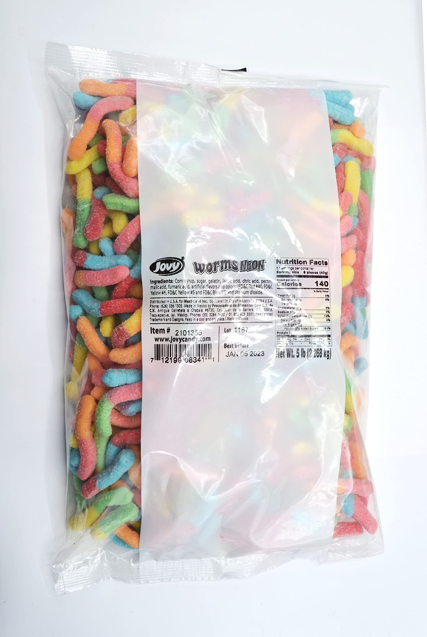 Jovy Neon Gummy Worms Soft Candy - 5 Lb Bulk Bag for Parties, Halloween Treats, Movie Nights & Kids Snacks | Colorful Chewy Candy for Birthday Celebrations & School Events