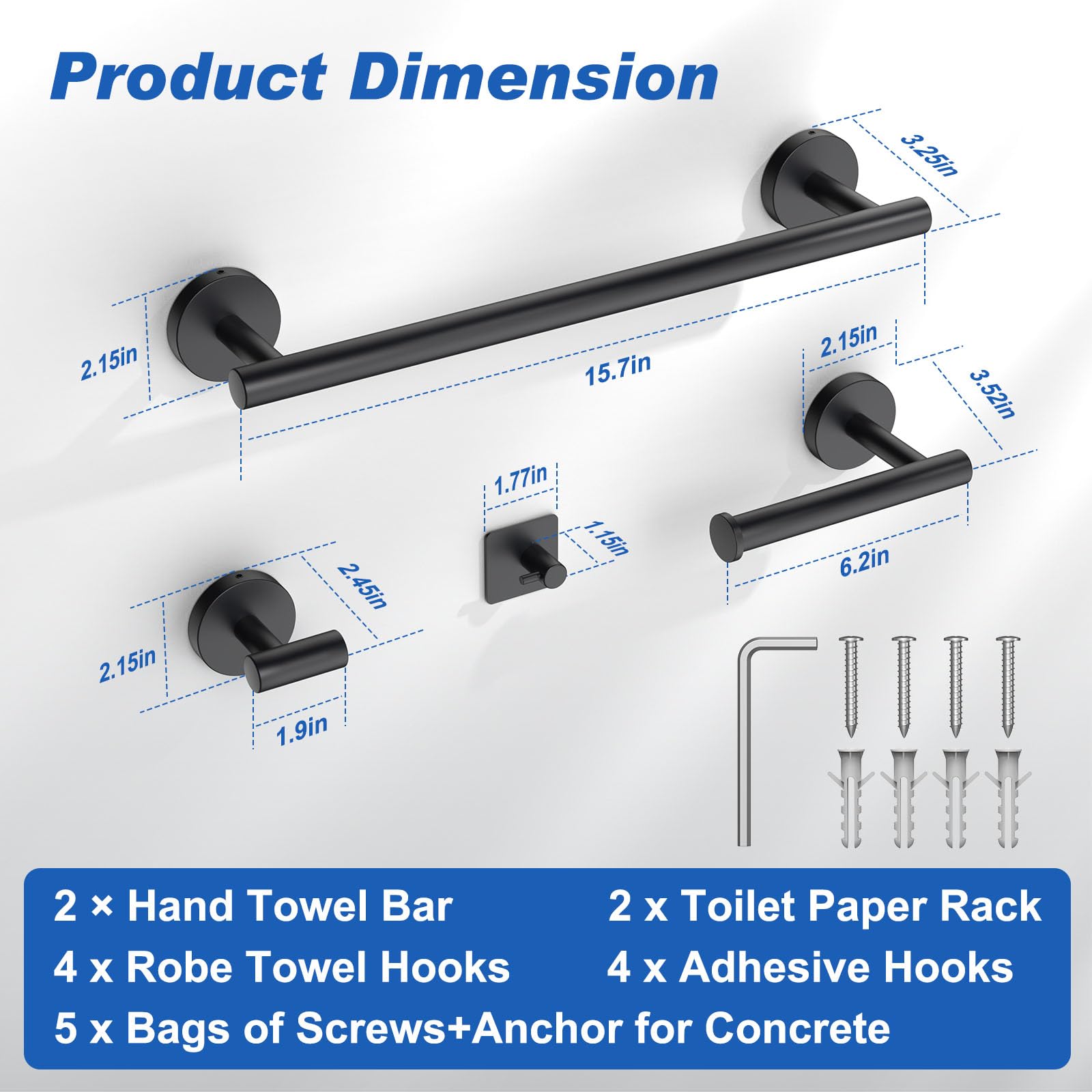 BlueFire 12-Piece Bathroom Hardware Set - Wall Mounted Towel Bars, Paper Holders & Hooks (Black) | Complete Bathroom Accessories for Modern Homes | Perfect for Bathroom Organization & Spa-Like Experience
