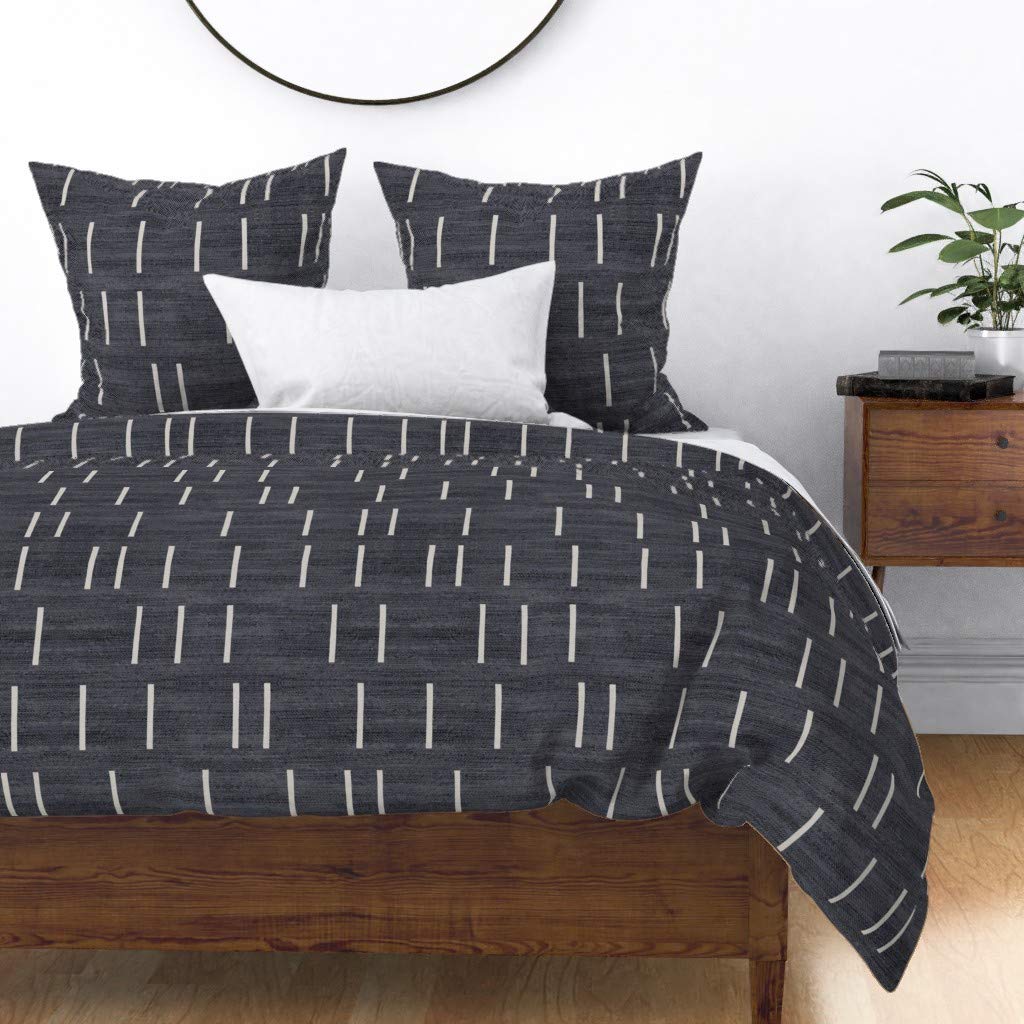 Premium Cotton Sateen Duvet Cover King/California King - Modern Mudcloth Striped Abstract Black White Retro Print Bedding Set | Hygge Minimalist Home Decor for Cozy Bedroom & Guest Room