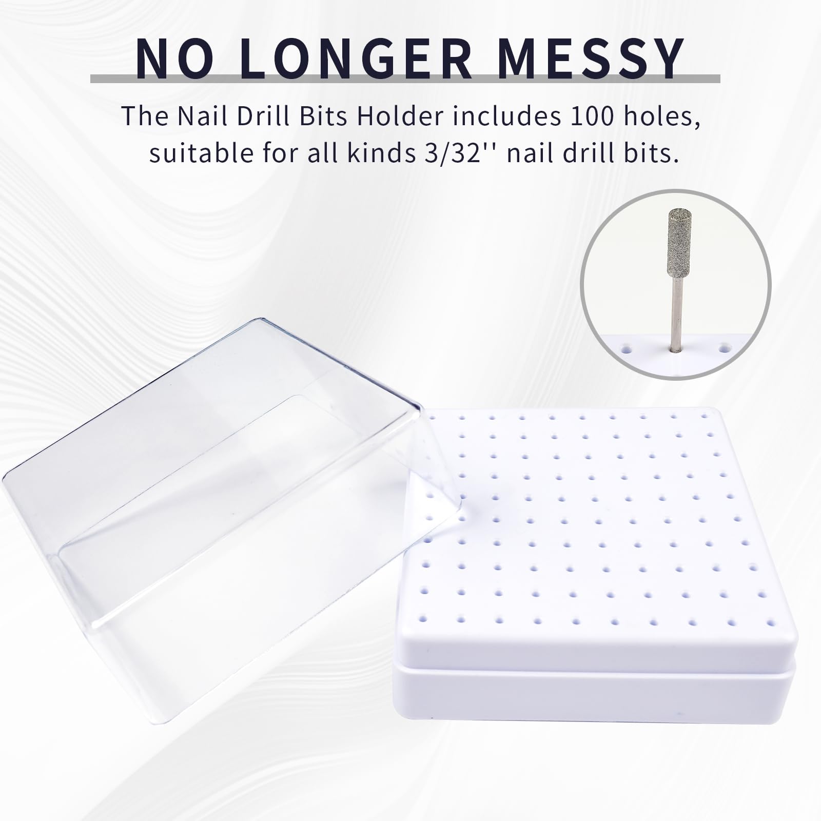 Professional Nail Drill Bits Holder & Cleaning Brush - 100 Hole Dustproof Nail Art Drill Bit Storage Box for Nail Technicians (White) | Perfect for Salon Organization & Mobile Nail Tech Kits