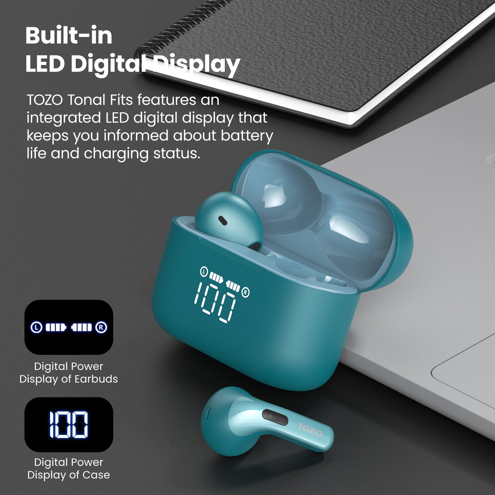 TOZO T21 Wireless Earbuds Bluetooth 5.3 with USB-C Charging, Noise Cancelling in Ear Headphones for Running, Workout, Gym, Travel & Commuting