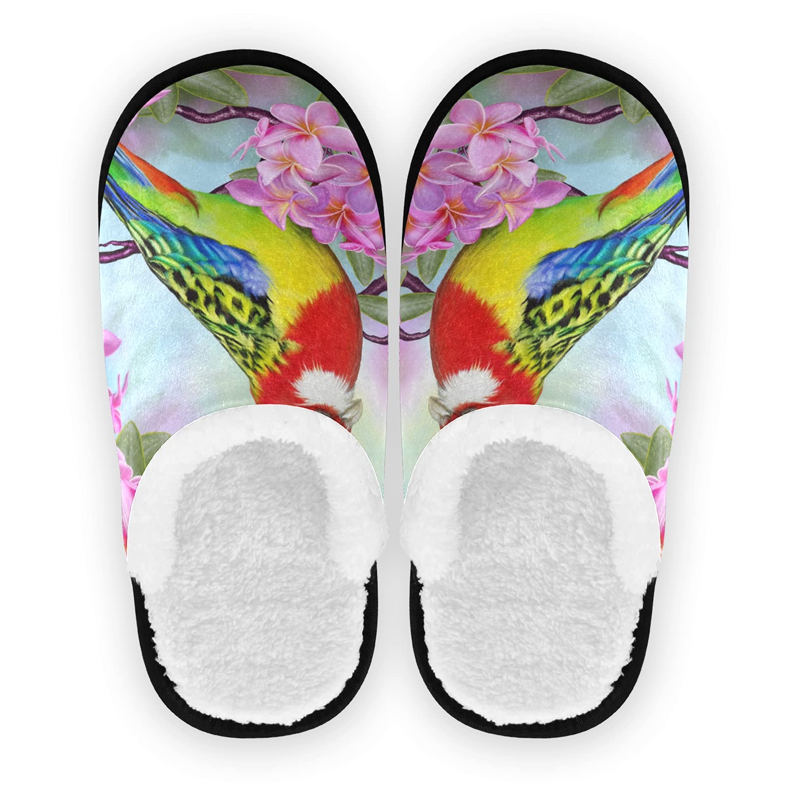 HMZXZ Unisex Spring Summer Bird Red Parrot Flower Slippers - Soft Coral Fleece House Shoes for Women, Men & Kids | Cozy Indoor Slippers, Bedroom & Lounge Wear for Home Comfort
