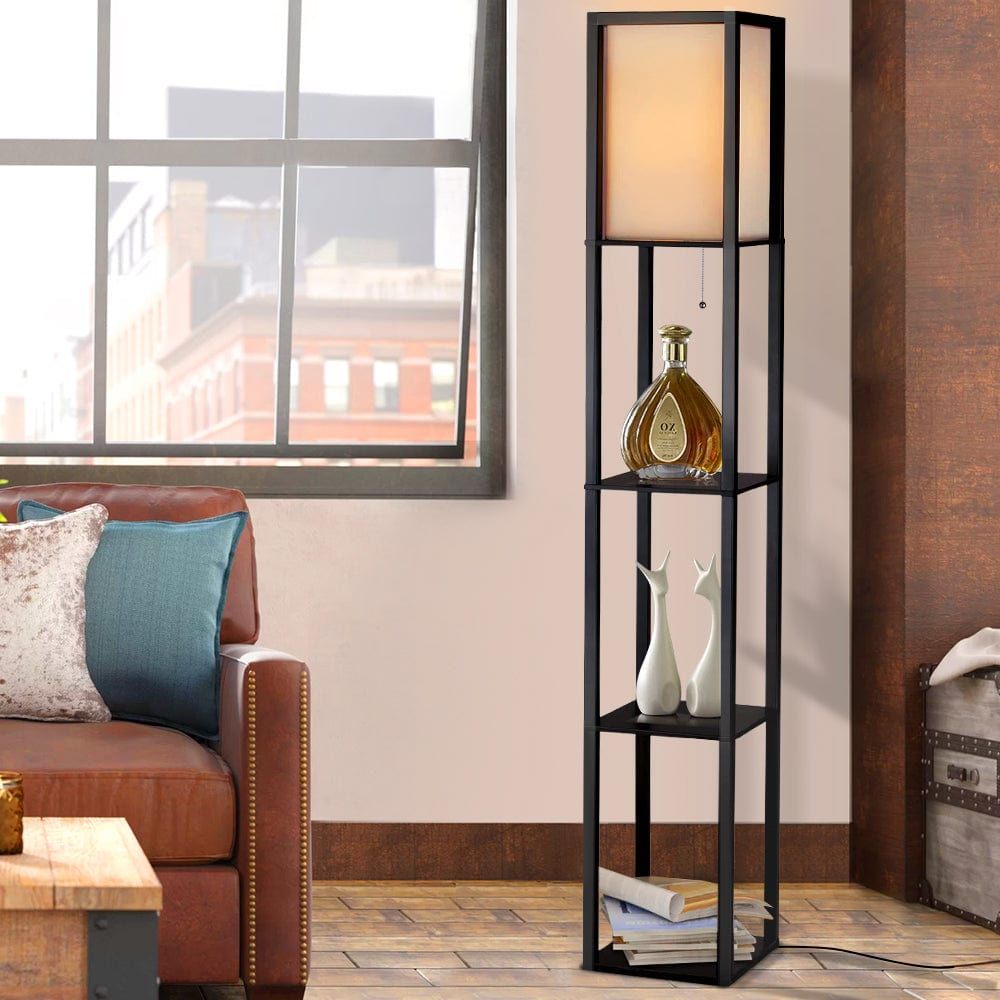 Vintage Wood LED Floor Lamp with Shelf - Adjustable Standing Light for Reading, Storage & Bedroom Decor - Perfect for Living Room, Study & Office