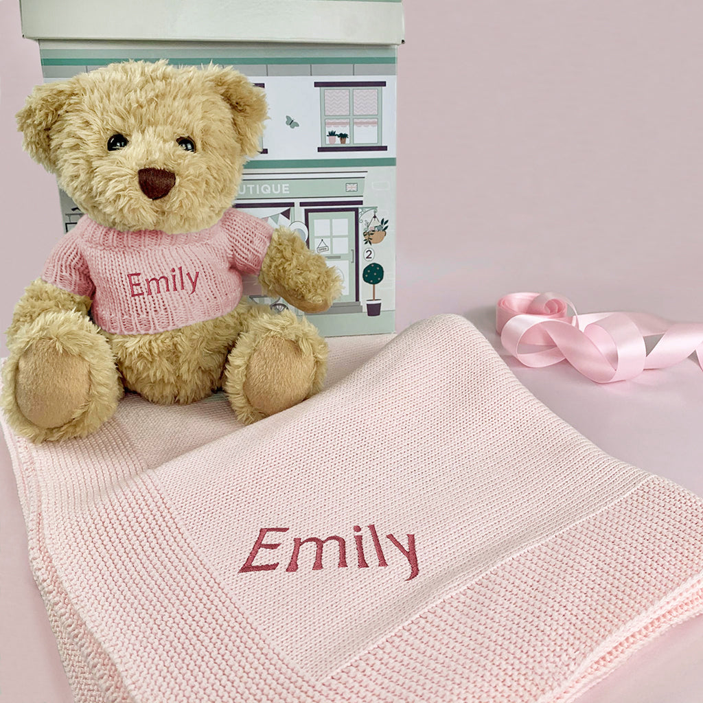 Personalized Pink Bertie Bear Plush Toy with Soft Blanket - Perfect for Baby Showers, Birthdays & Nursery Decor