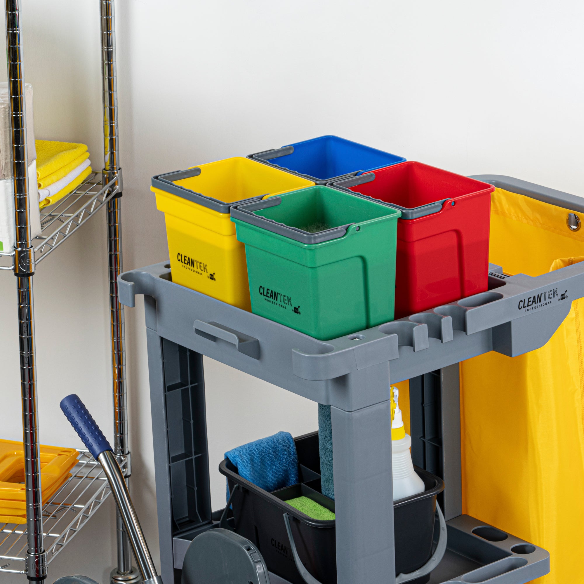 4-Piece Color-Coded Cleaning Bucket Set (Green, Blue, Red, Yellow) - 4 Qt Capacity - Perfect for Home, Office & Commercial Cleaning Organization