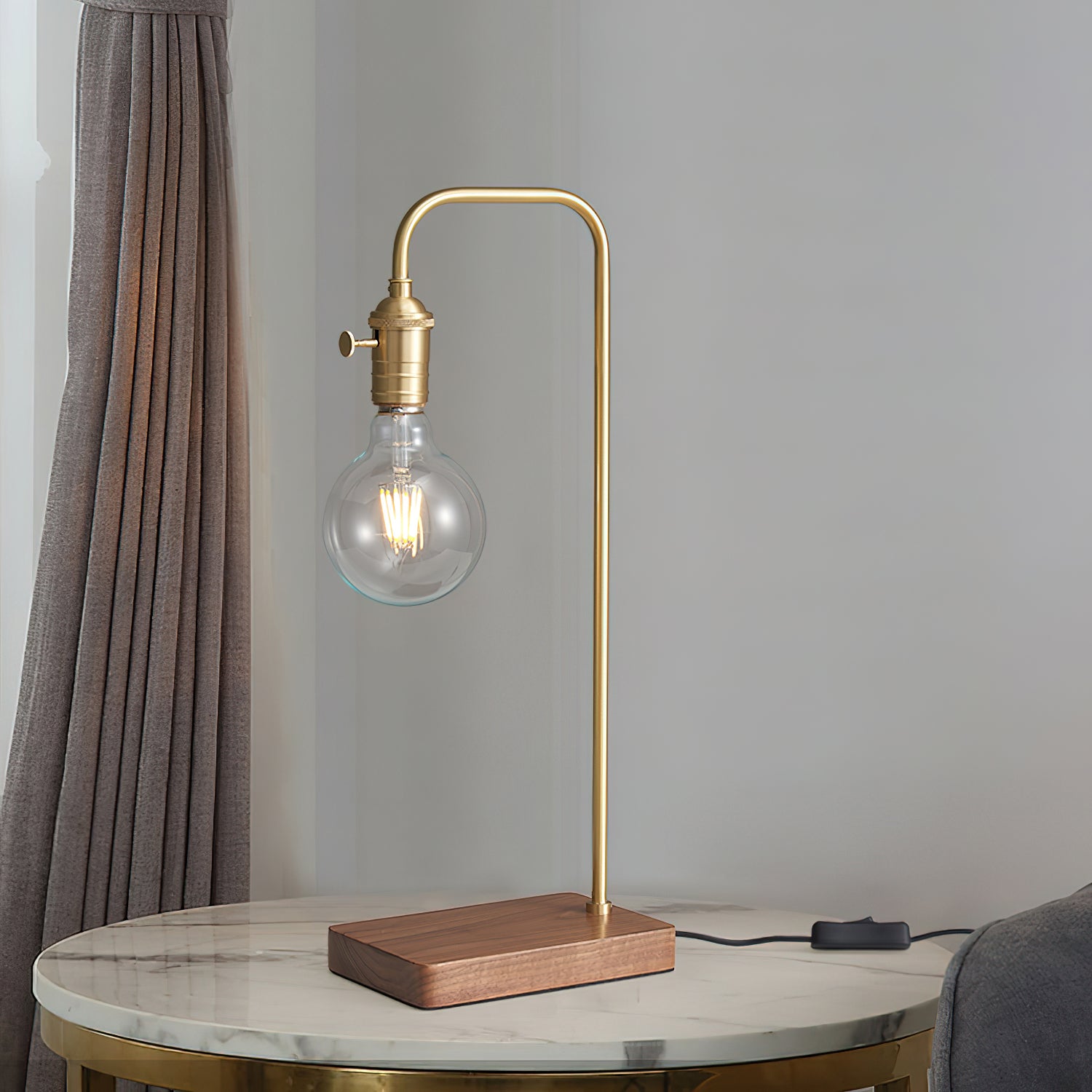 Lola Brass Table Lamp - Vintage Industrial Style Desk Light for Living Room, Bedroom & Office - Adjustable Brightness & Warm White Glow