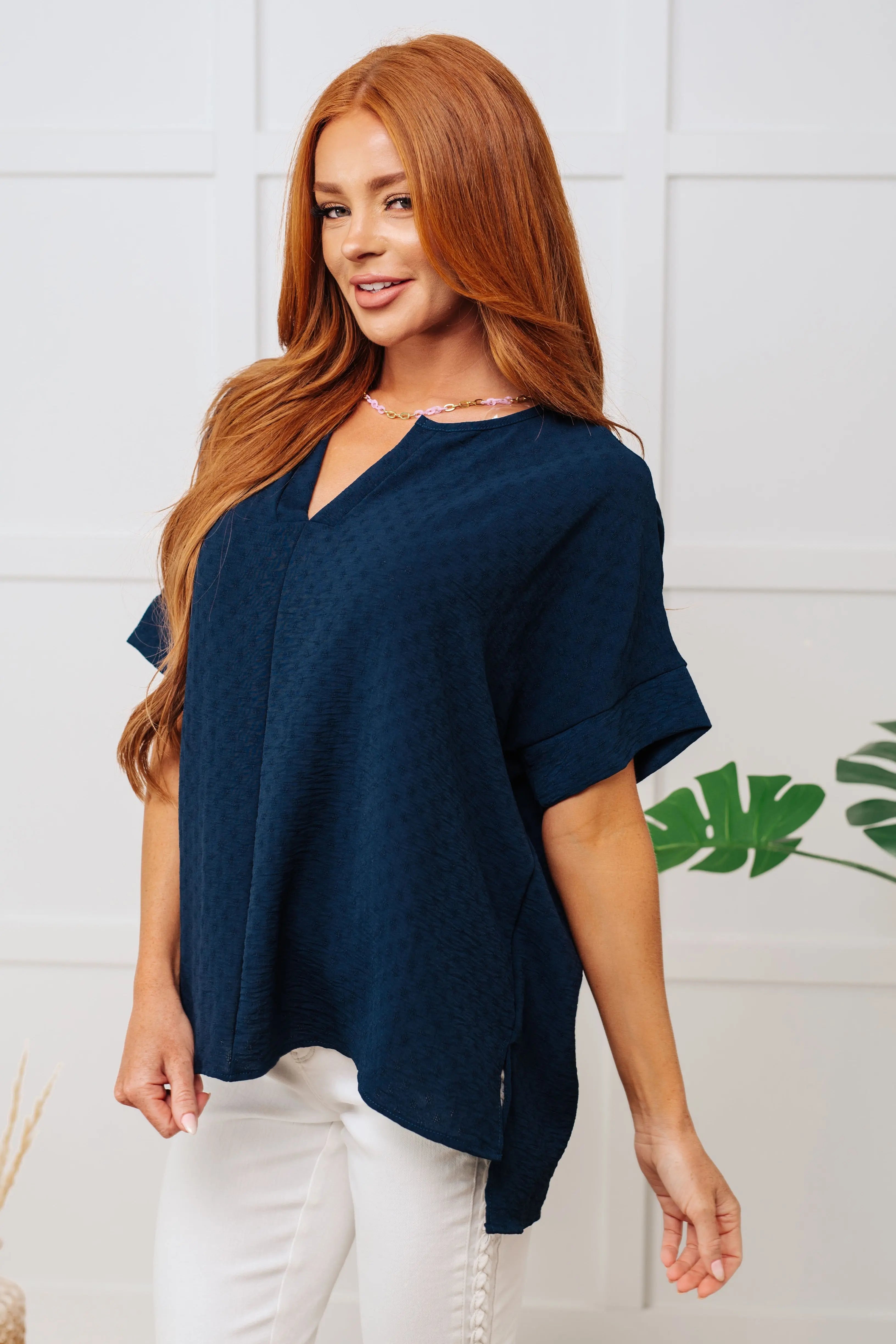 Professional Navy V-Neck Blouse for Women - Business Casual Office Wear & Formal Work Attire