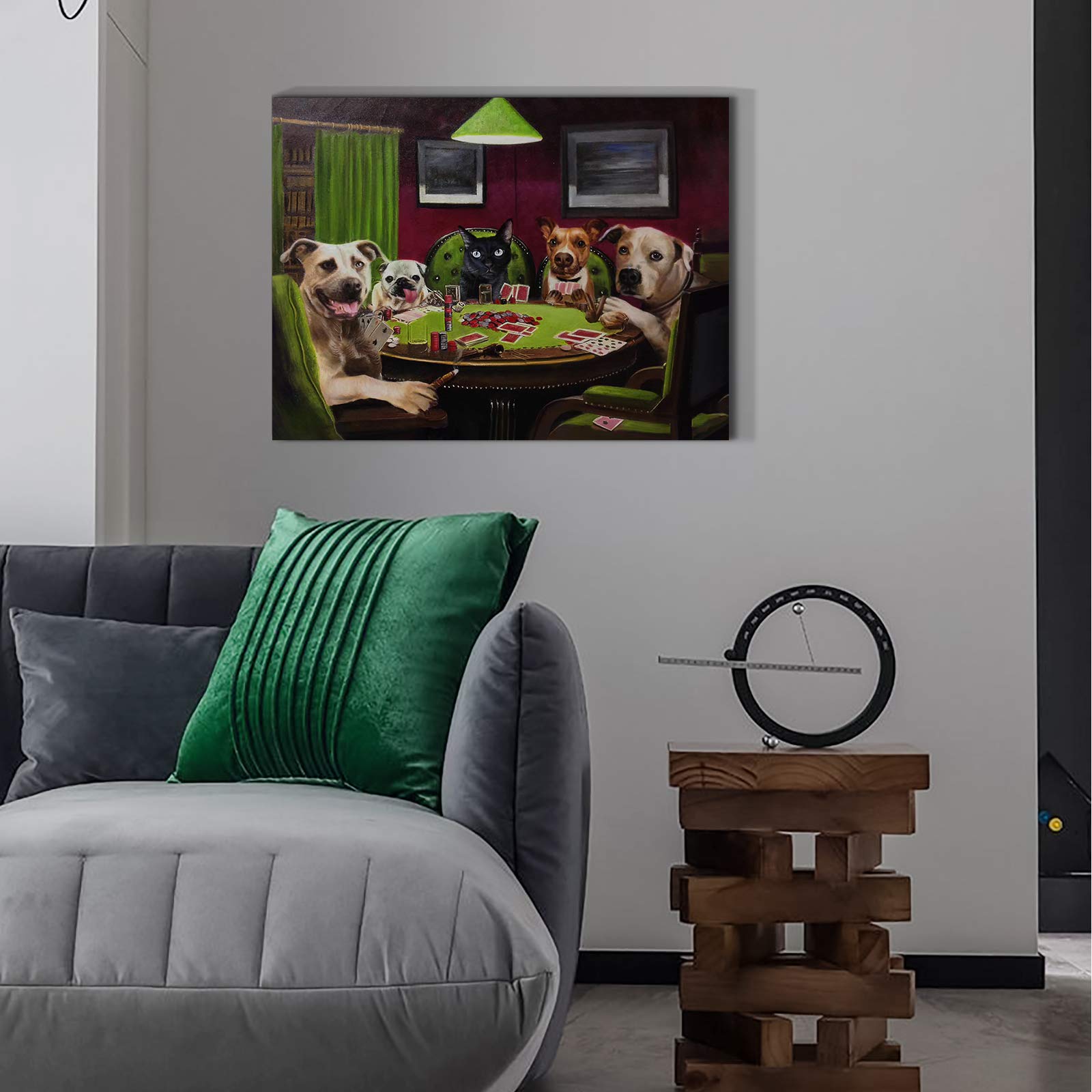 Denozer - Dogs Playing Poker by Cassius Marcellus Coolidge - Premium Oil Painting Reproduction on Gallery Wrapped Canvas - 40x30 Inches - Ready to Hang Wall Art for Living Room, Game Room & Man Cave Decor