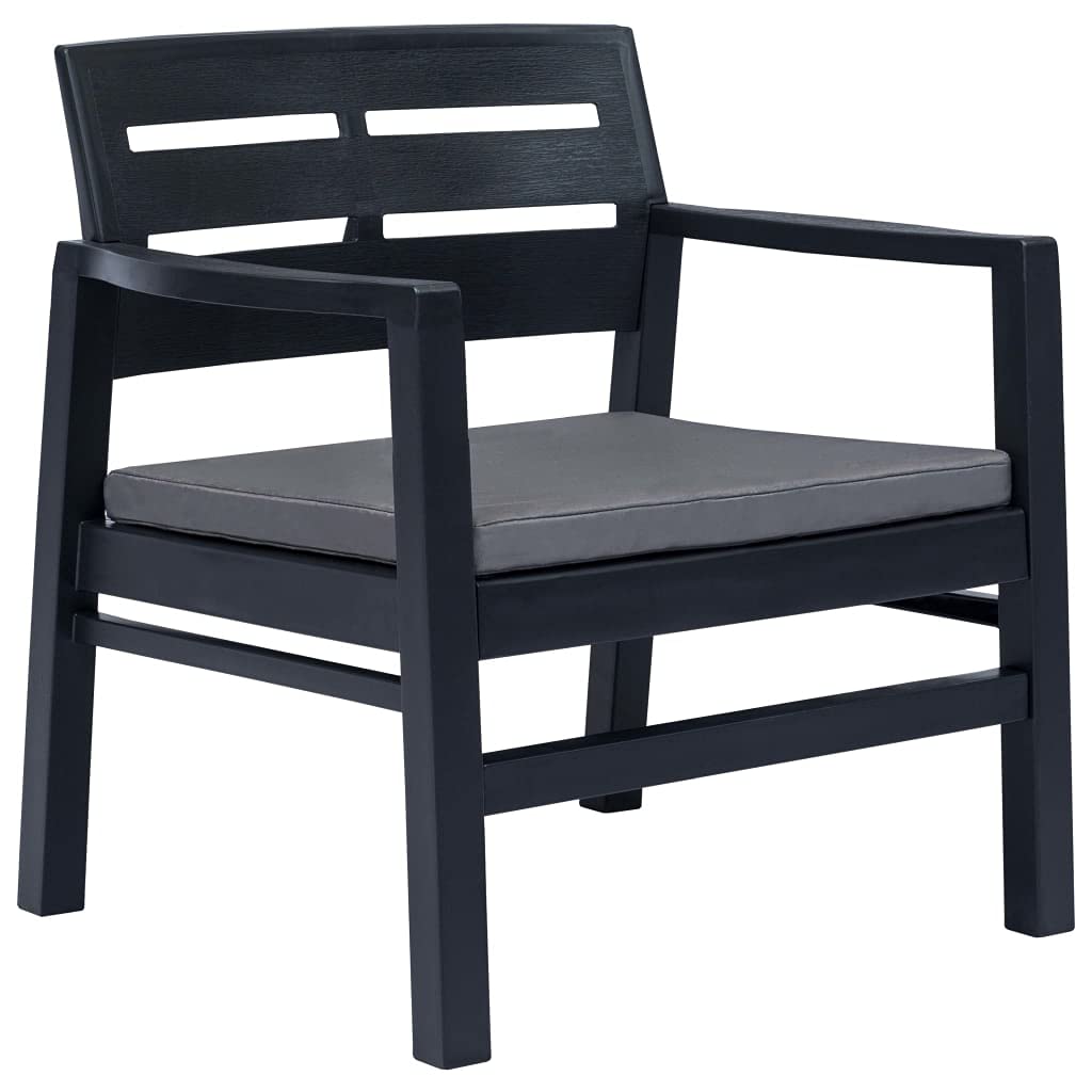 3-Piece Outdoor Patio Furniture Set - Modern Garden Lounge Chairs in Anthracite Plastic for Backyard, Deck, or Poolside Relaxation | Durable & Weather-Resistant Conversation Set for Indoor & Outdoor Use