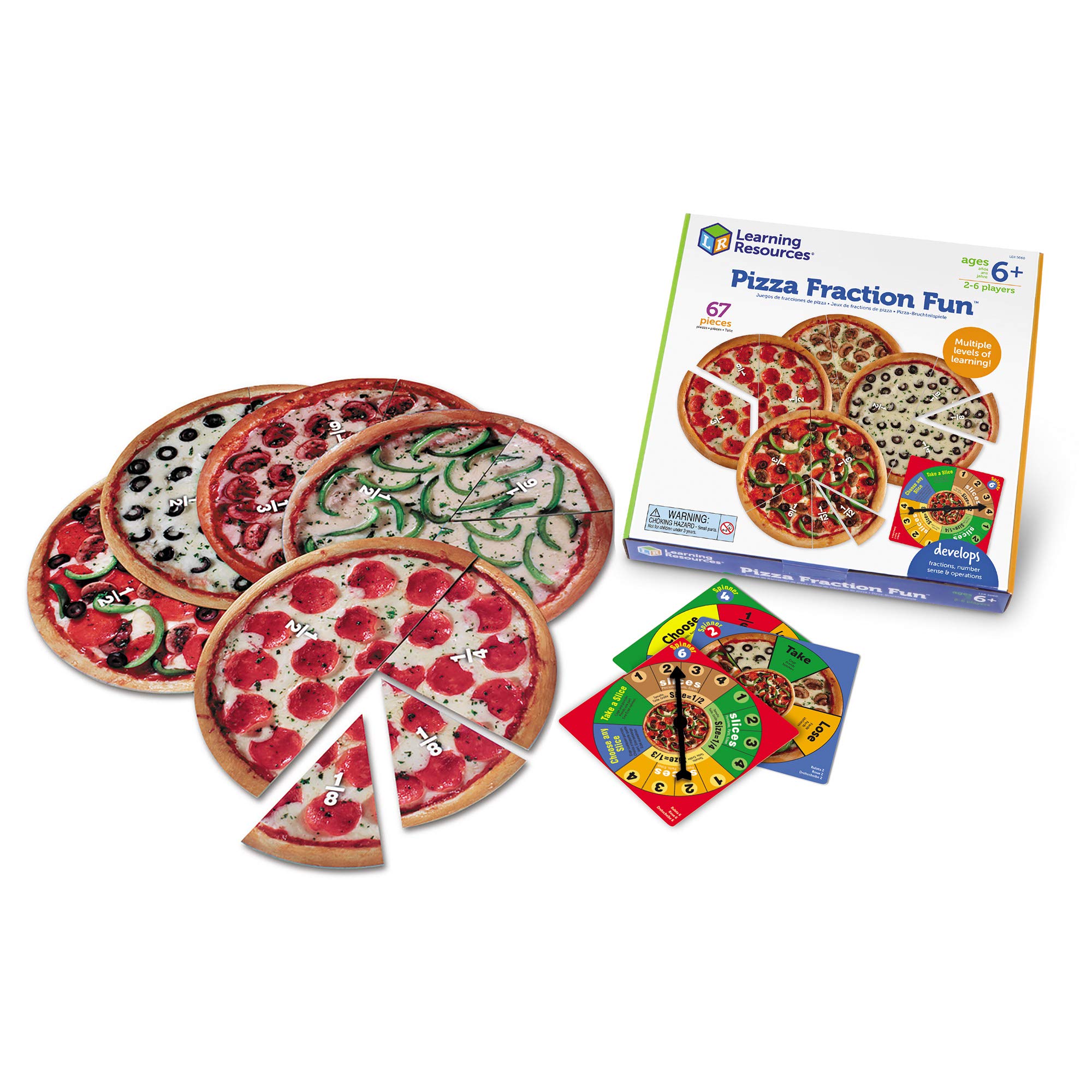 Learning Resources Pizza Fraction Fun Game - 13 Fraction Pizzas, 67 Piece Math Game for Kids Ages 6+, Perfect for Classroom and Homeschool Math Activities