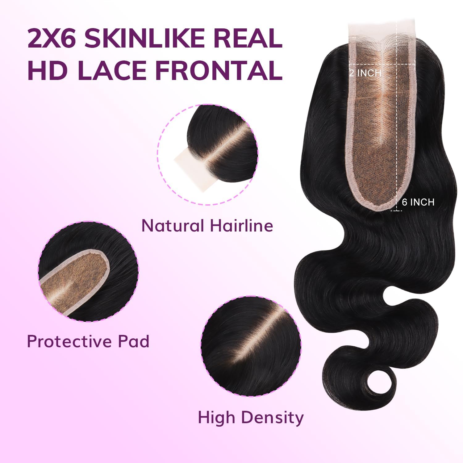 12 Inch Brazilian Body Wave Lace Closure - 2x6 Free Part Unprocessed Virgin Human Hair - Natural Black Color for Sew-In Weave & Protective Hairstyles