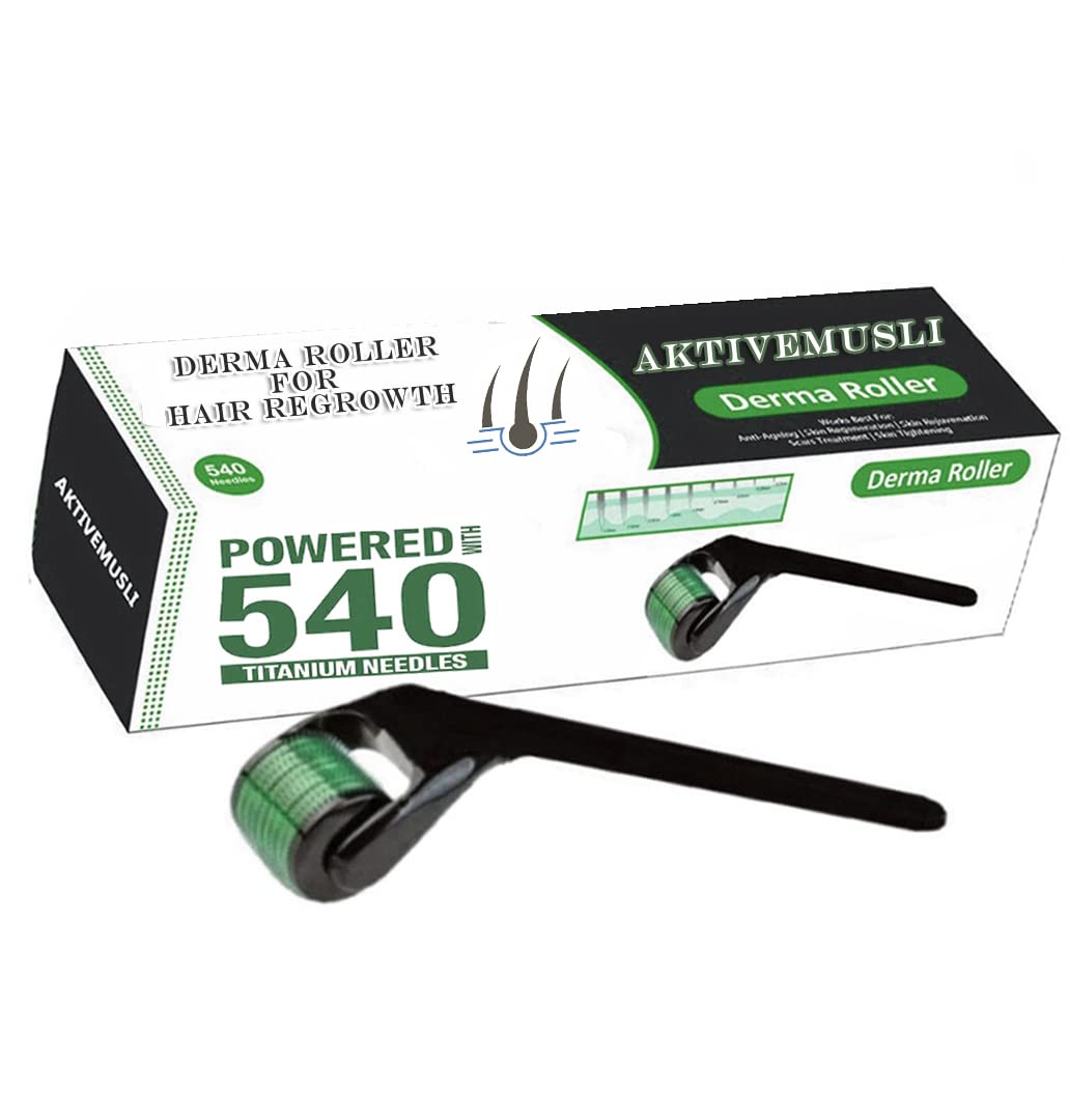 540 Titanium Micro Needle Roller (0.5mm) for Face, Body, Beard & Hair Growth - Stimulate Hair Regrowth & Thicker Beard - Perfect for At-Home Skincare & Grooming Routine