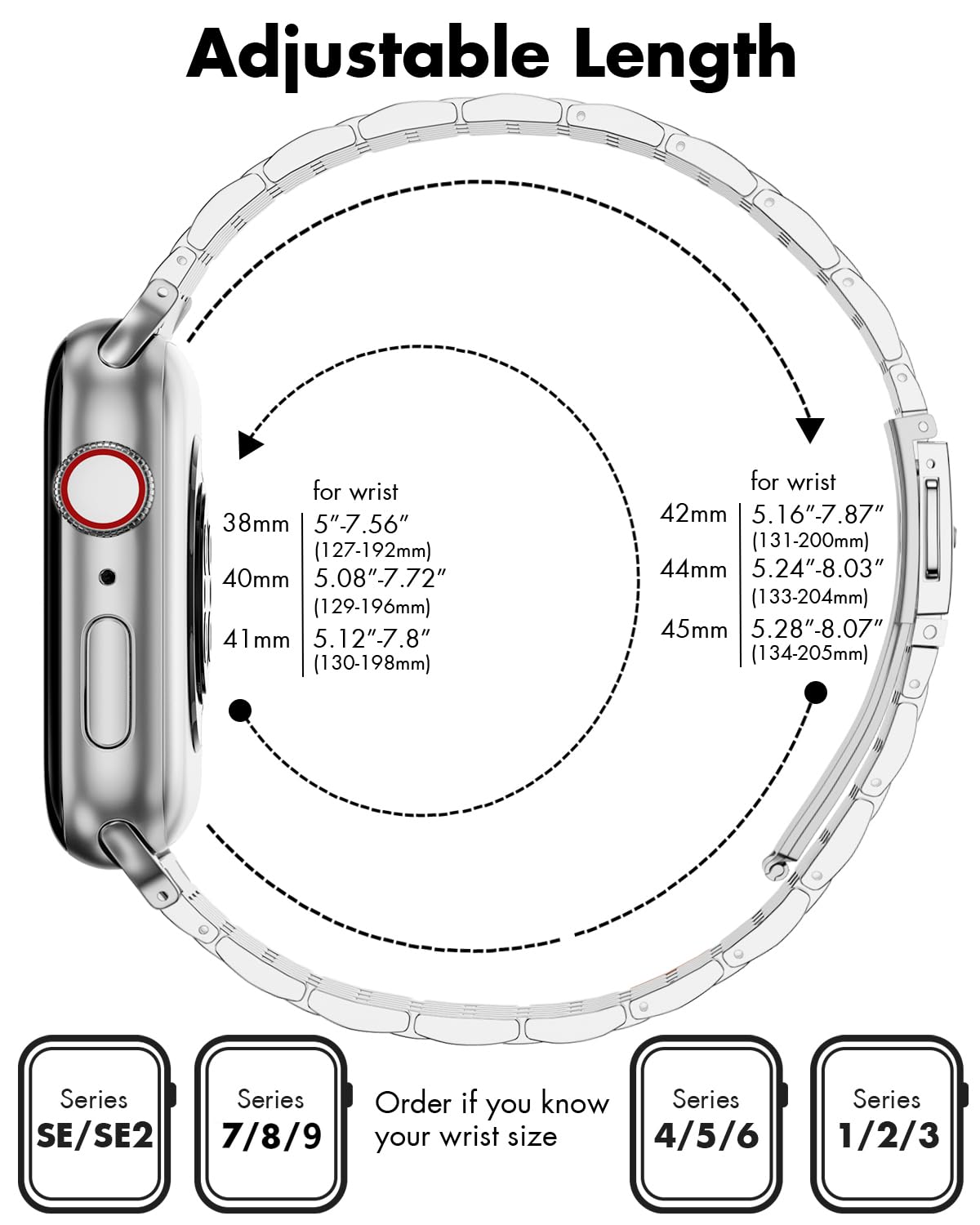 Premium Stainless Steel Apple Watch Band for 38mm 40mm 41mm 42mm 44mm 45mm - Compatible with Series 9/8/7/6/5/4/3/2/1 SE/SE2 - Shiny Metal Watch Strap for Women & Men - Perfect for Workouts, Office & Everyday Wear
