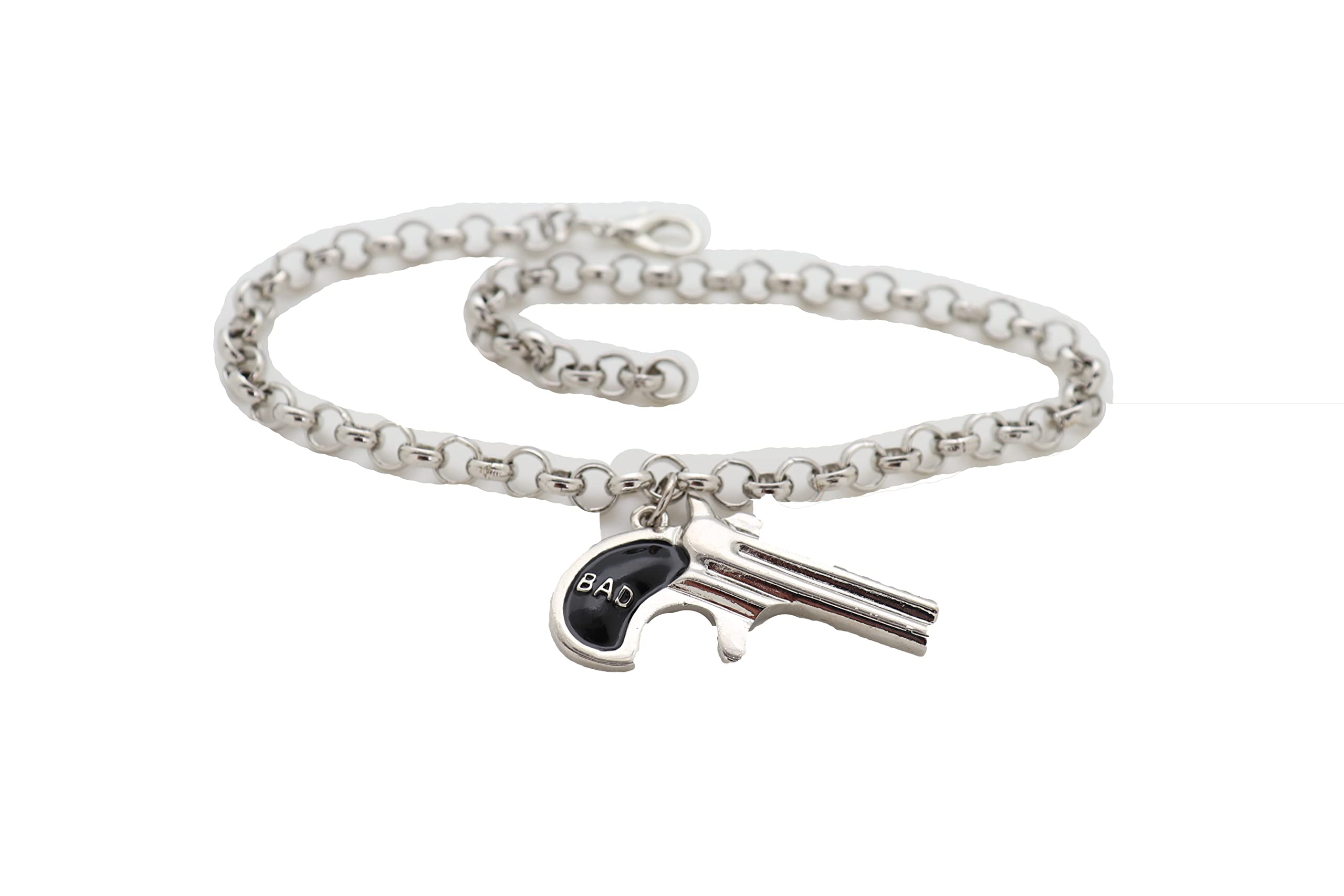 Western Silver Metal Boot Bracelet with Revolver Charm - Stylish Hip Hop Anklet for Women - Perfect for Cowgirl Outfits, Music Festivals & Biker Fashion