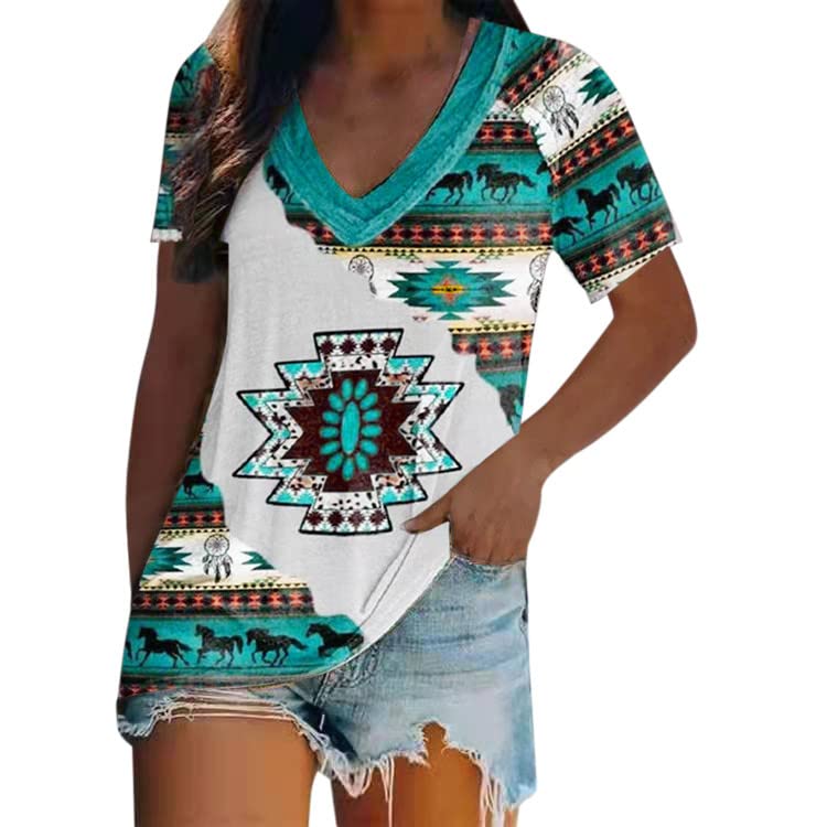 Women's V Neck Short Sleeve T-Shirt - Summer Casual Loose Top for Outings