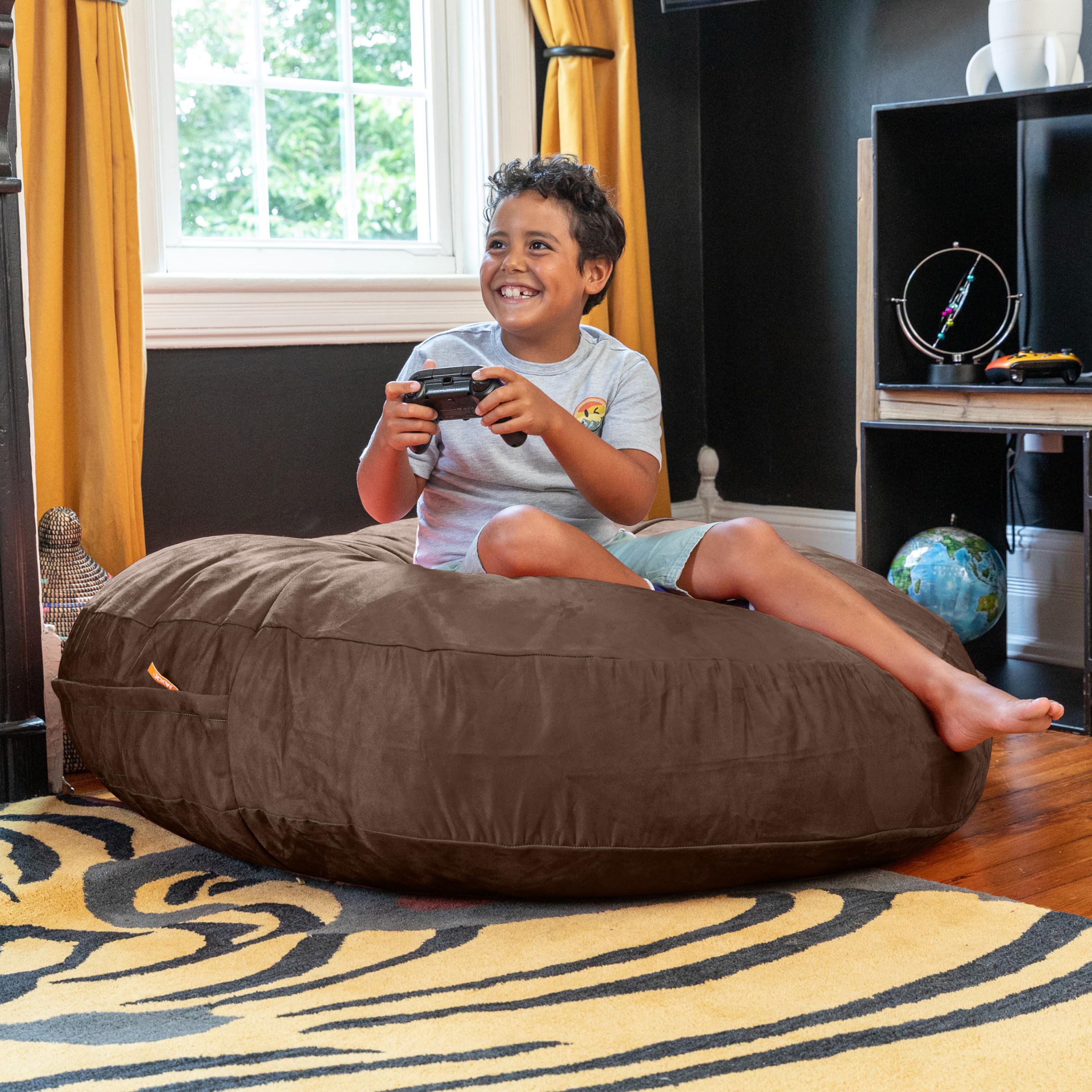 Jaxx Cocoon 4 Foot Oversized Bean Bag Chair - Super Soft Filled Memory Foam Beanbag Sofa for Adults & Kids - Chocolate Brown - Perfect for Lounging, Gaming & Movie Nights in Bedroom or Living Room