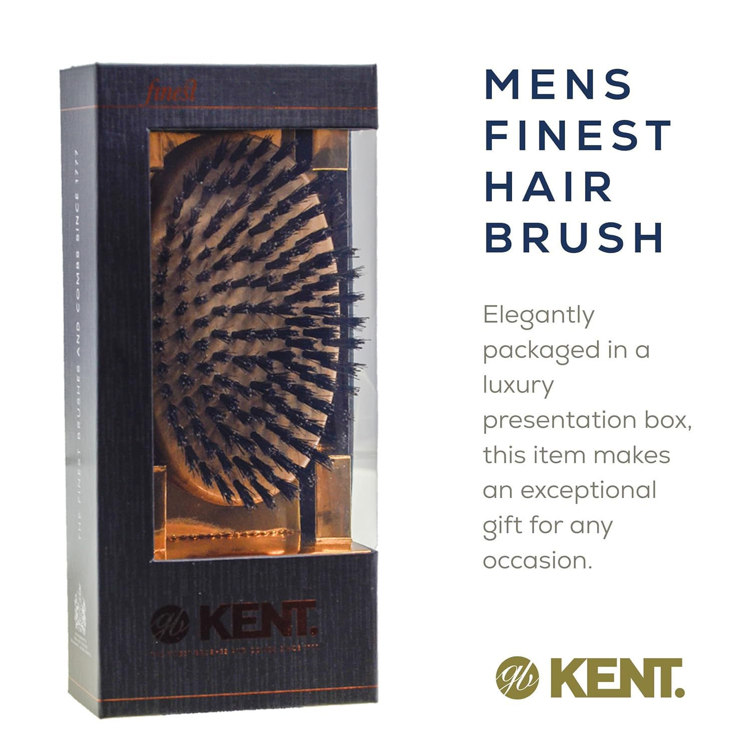 Kent MG2 Boar Bristle Hair Brush for Men - Military Style for Fine Hair & Waves | Travel & Grooming Essential