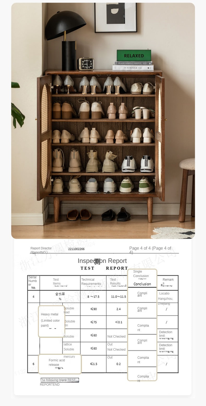 Solid Oak Wood Wall Mounted Shoe Rack with Rattan Doors - Space Saving Entryway Storage for Shoes, Hats & Accessories - Perfect for Hallway, Mudroom or Bedroom Organization
