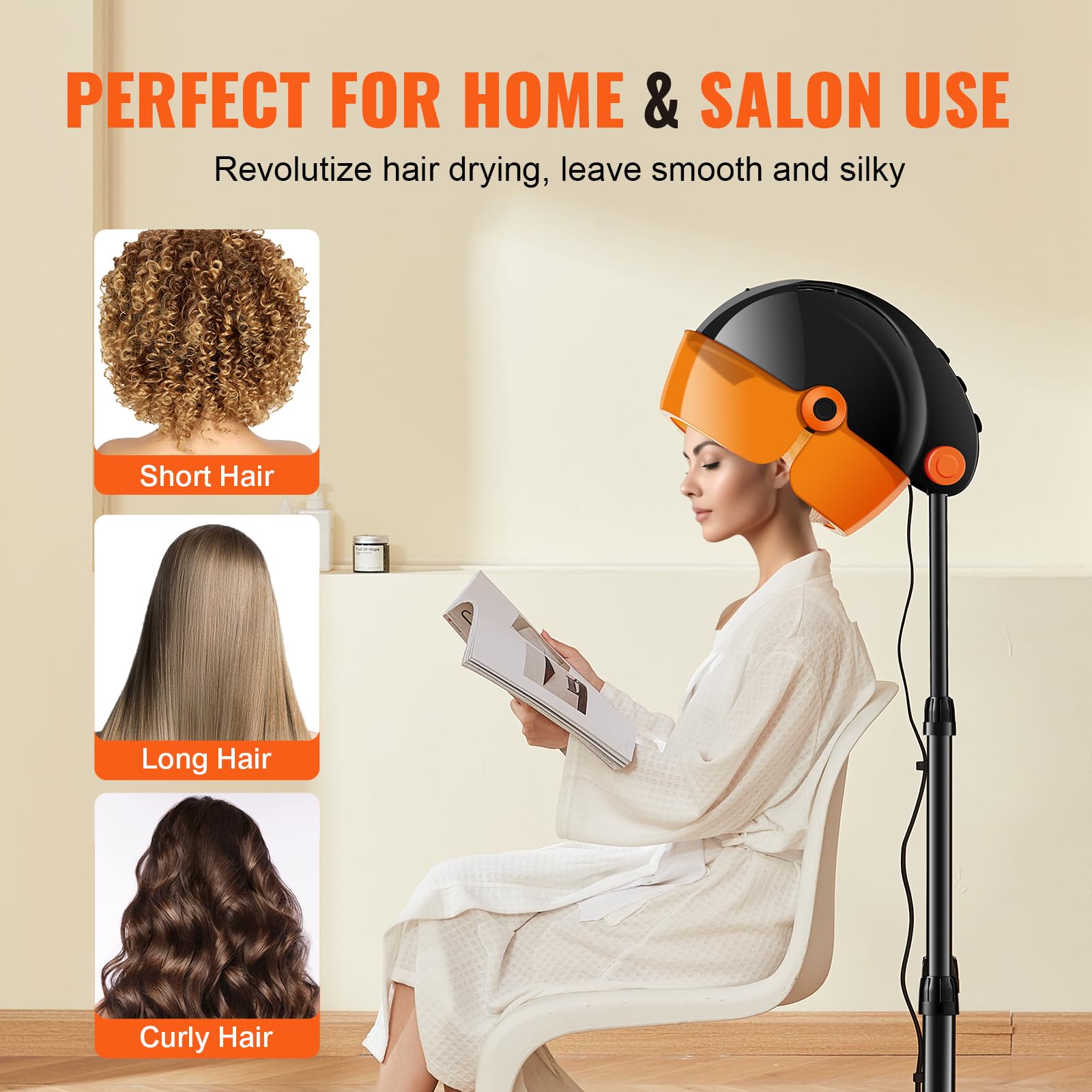 VEVOR 1875W Ionic Hooded Hair Dryer with Adjustable Speed & Temperature, Salon & Home Spa Hair Dryer with Timer - Perfect for Hair Styling, Drying & Deep Conditioning Treatments