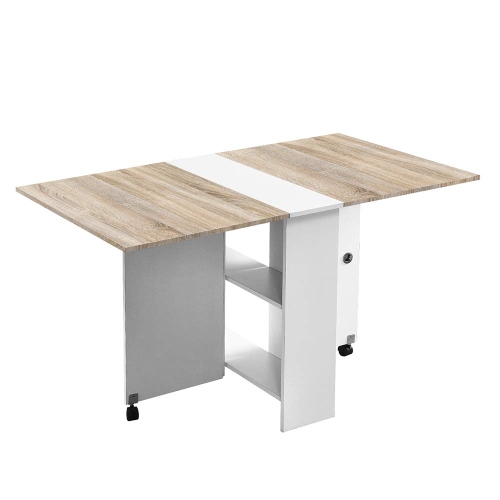 Foldable Kitchen Table with Drop Leaf & Wheels - Extendable Dining Table for Small Spaces, Modern Wooden Folding Table with Storage Shelves (Seats 2-6, Walnut) - Perfect for Apartments, Dorms & Compact Homes