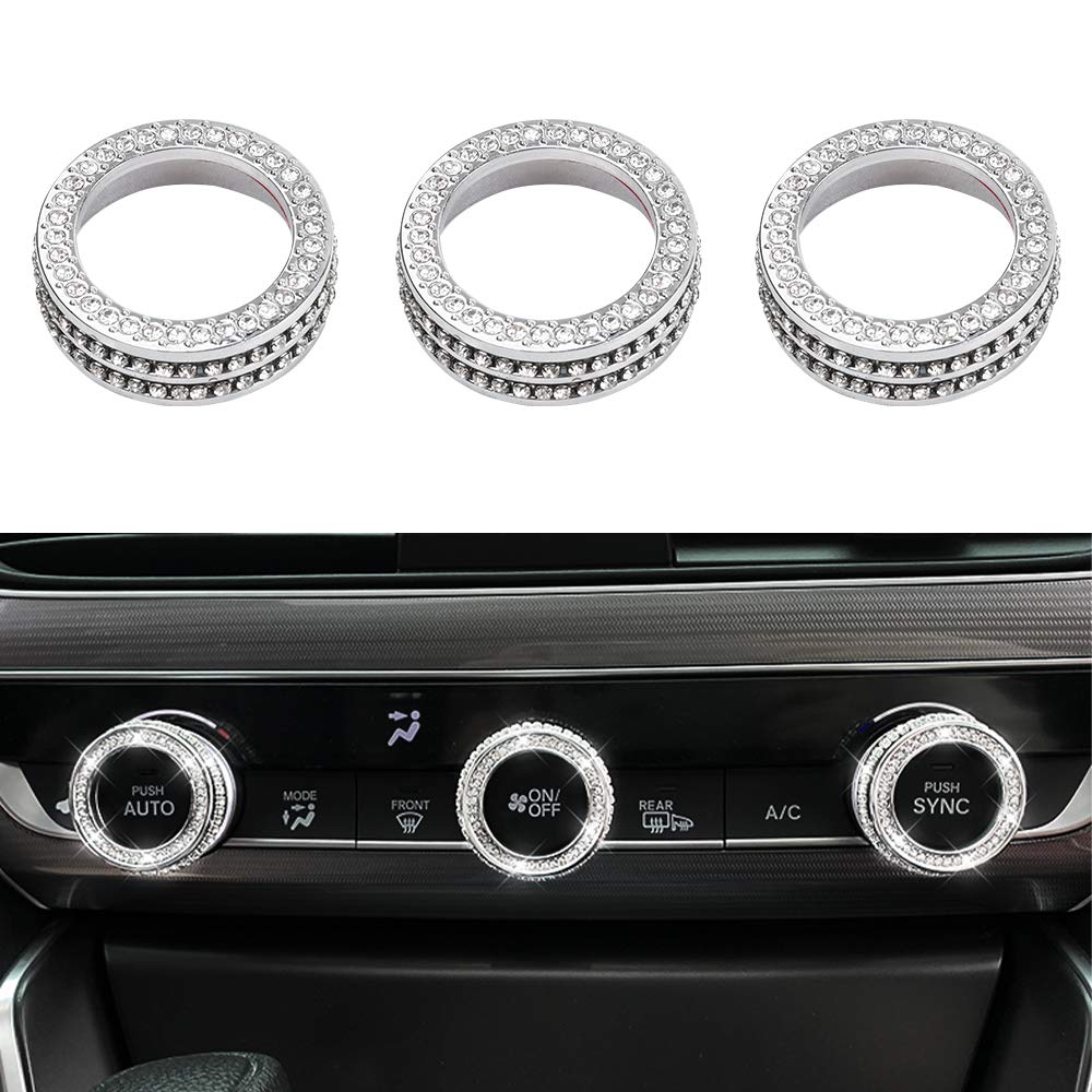 LECART Bling Car AC Knob Cover for Honda Accord 2018-2020 - Silver Metal Air Conditioning Switch Cover Caps (Pack of 3) | Premium Interior Accessories for Style & Protection | Perfect for Customizing Your Honda's Dashboard
