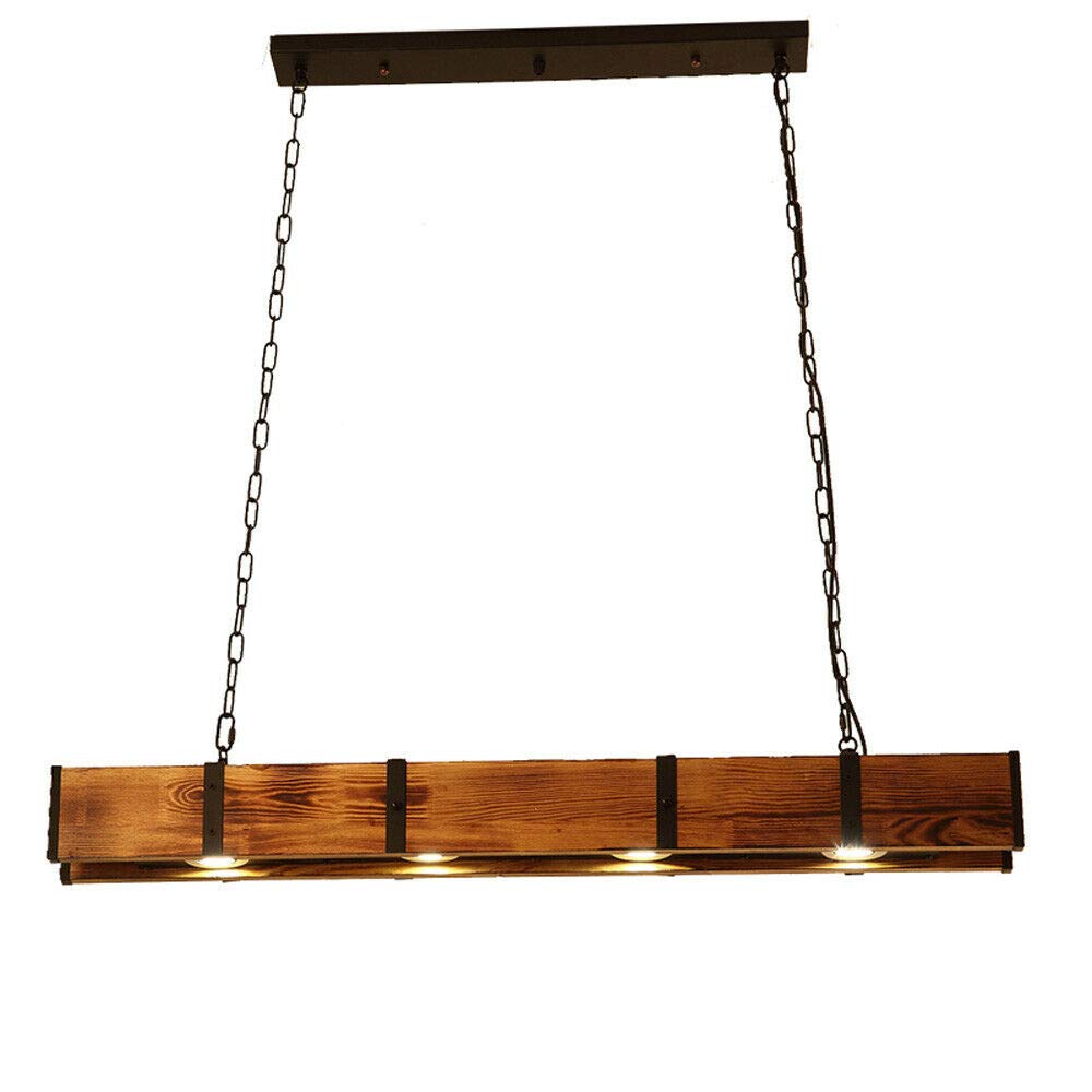 TFCFL Retro Wooden Chandelier Ceiling Light - Rustic Style LED Hanging Lamp with Adjustable Height, Natural Wood & Iron Art Pendant Fixture for Kitchen, Bar, Dining Room & Living Room | Perfect for Farmhouse, Vintage & Industrial Home Decor