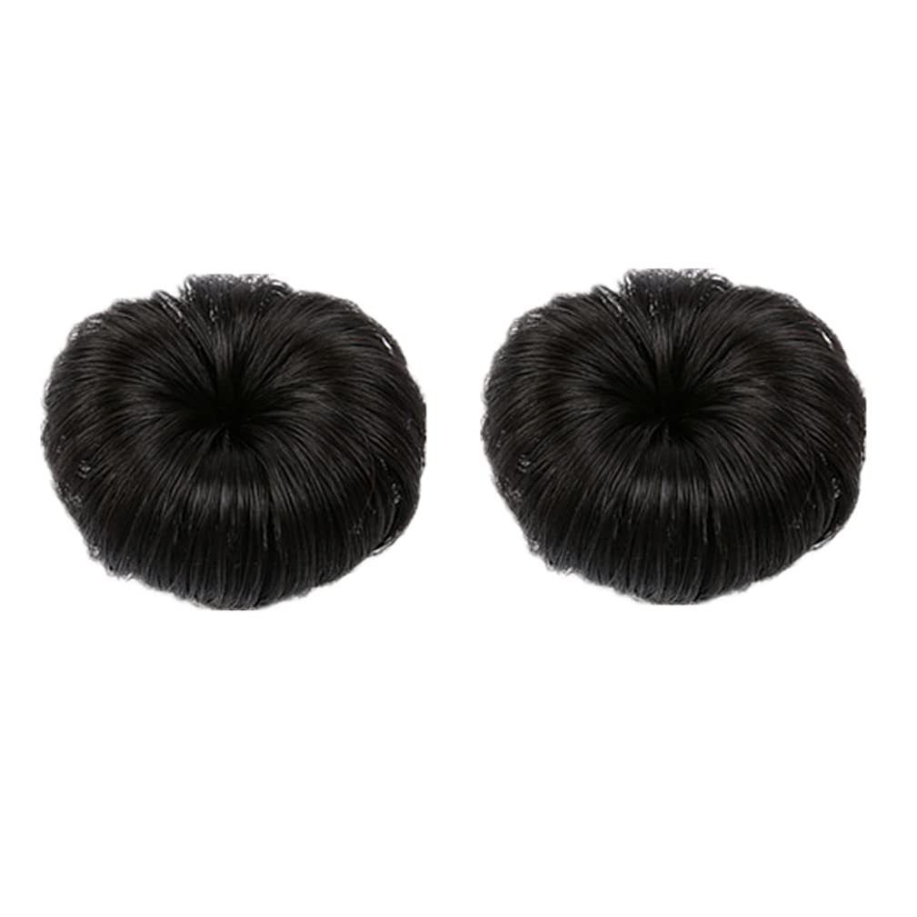 2 Pcs Synthetic Fiber Hair Bun with Alligator Clip - Hair Extension Chignon Donut Bun for Short Ponytail & Wig Hairpiece - Natural Black for Baby Girls & Toddlers - Perfect for Parties, School, Cosplay & Daily Styling