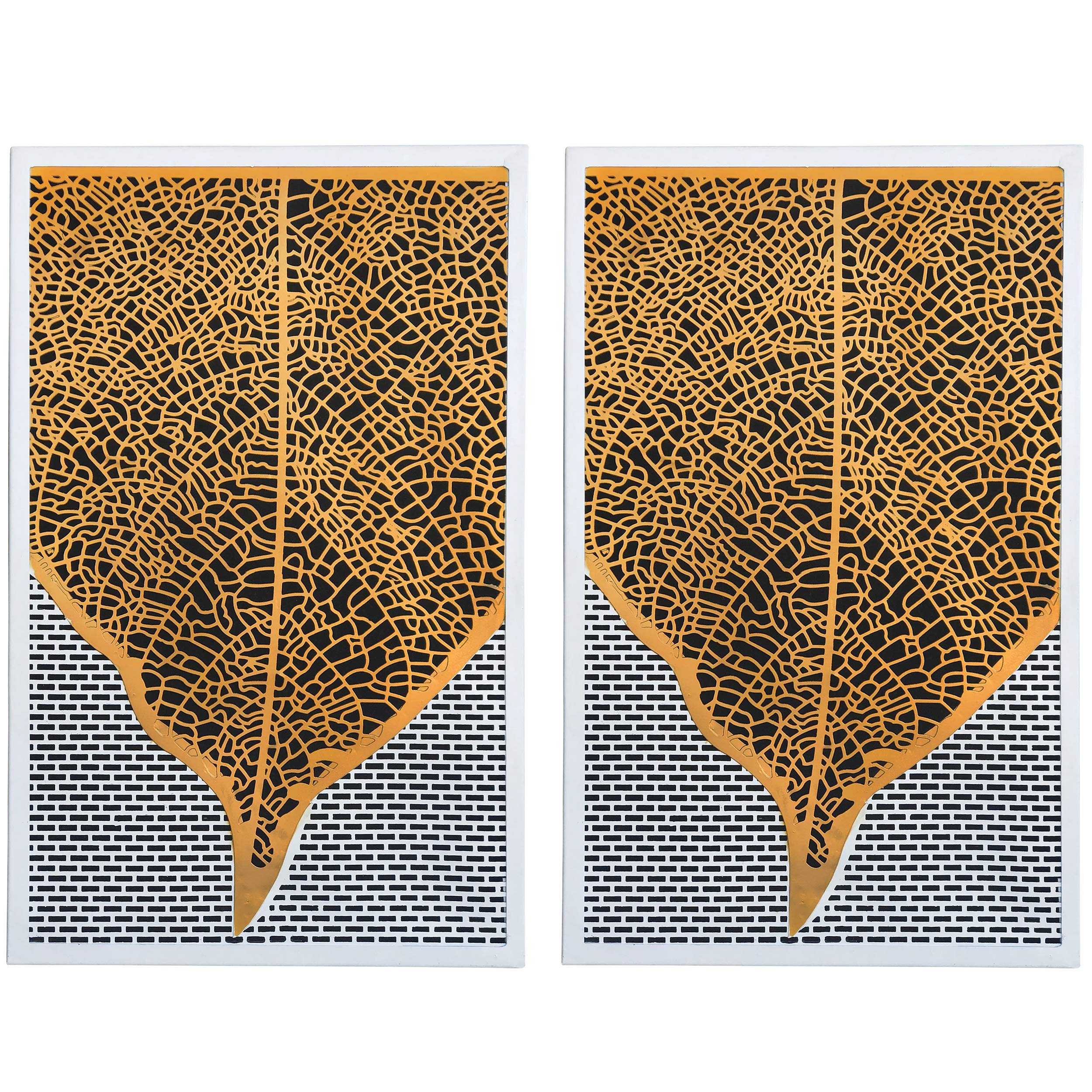 DecorShore Contemporary Metal Wall Art Set of 2 - Modern Gold Leaf Nature Wall Decor for Living Room, Bedroom & Office | Large Metal Wall Hangings | Home Decoration Ideas