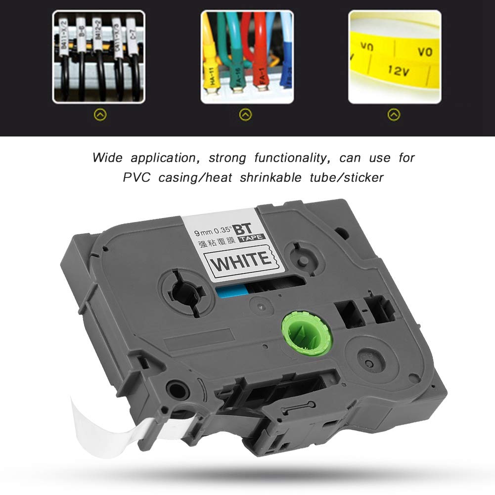 ASHATA 9mm Laminated Labeling Tape - Black on White, Compatible with TZe-221, Intelligent Sensing for PVC Casing, Heat Shrinkable Tubes & Stickers | Perfect for Cable Management, Wire Labeling & Organization