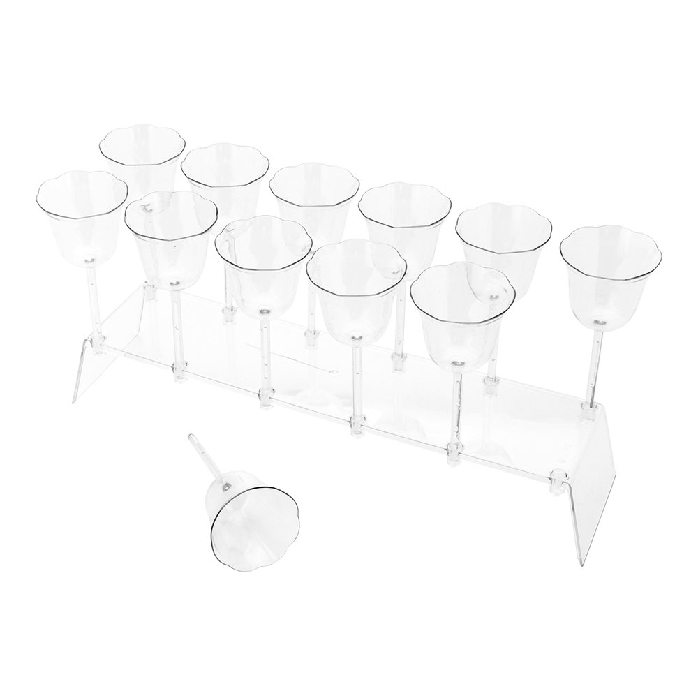 10-Pack 1 oz Disposable Plastic Tulip Shot Glasses with Serving Tray - Clear Mini Party Cups for Vodka, Whiskey, Tequila & Jello Shots - Perfect for Bars, Weddings, Catering & Home Entertaining