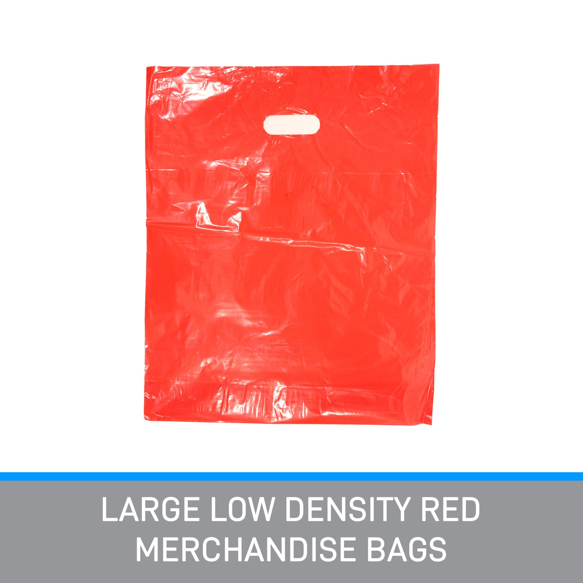 SSWBasics 500 Pack 15x18x4 Inch Large Low Density Red Plastic Shopping Bags with Die-Cut Handles - Durable Retail Merchandise Bags for Thrift Stores, Boutiques & Gift Shops - Perfect for Clothing, Books & Lightweight Items
