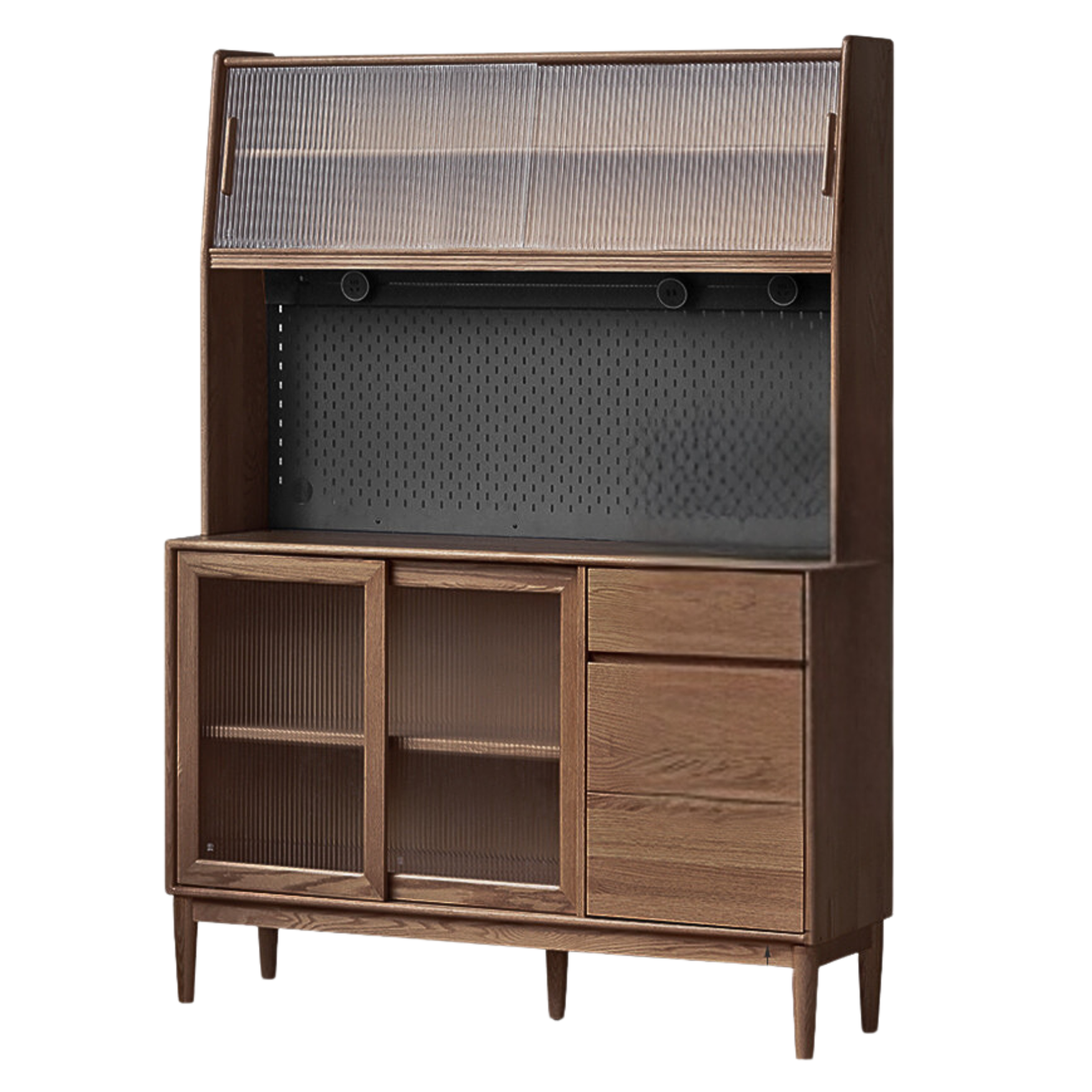 Solid Oak Wood Modern Dining Sideboard - Wall-Mounted Buffet Cabinet for Dining Room Storage & Decor