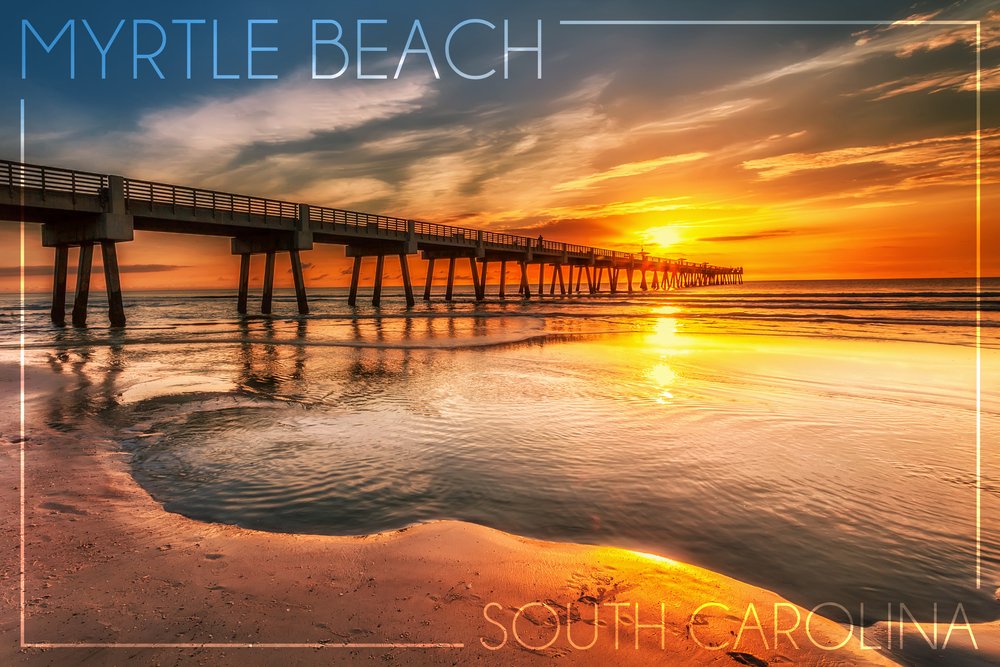 Myrtle Beach South Carolina Pier Sunset - 16x24 Gallery Quality Metal Wall Art, Aluminum Decor for Living Room, Bedroom & Office