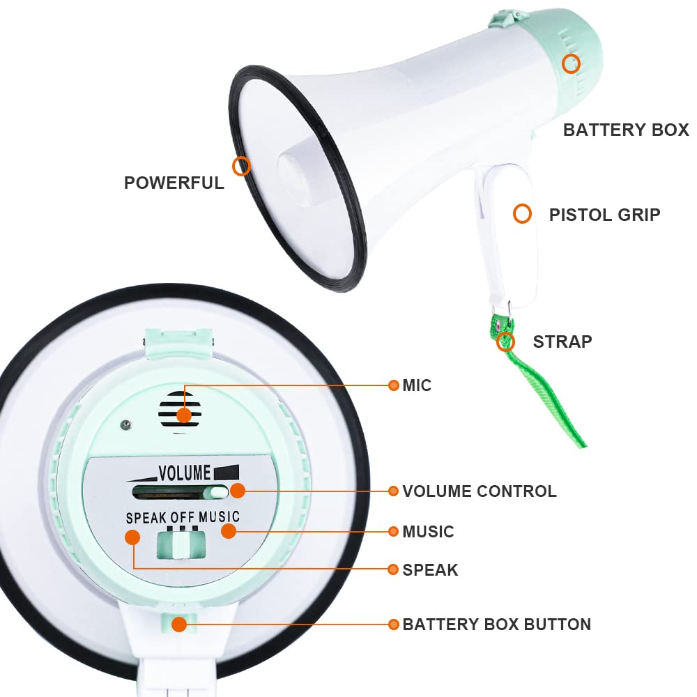 MyMealivos 20W Portable Megaphone Bullhorn with Built-in Speaker - Loud Voice Amplifier for Outdoor Events, Sports Games, Emergency Announcements & Public Speaking