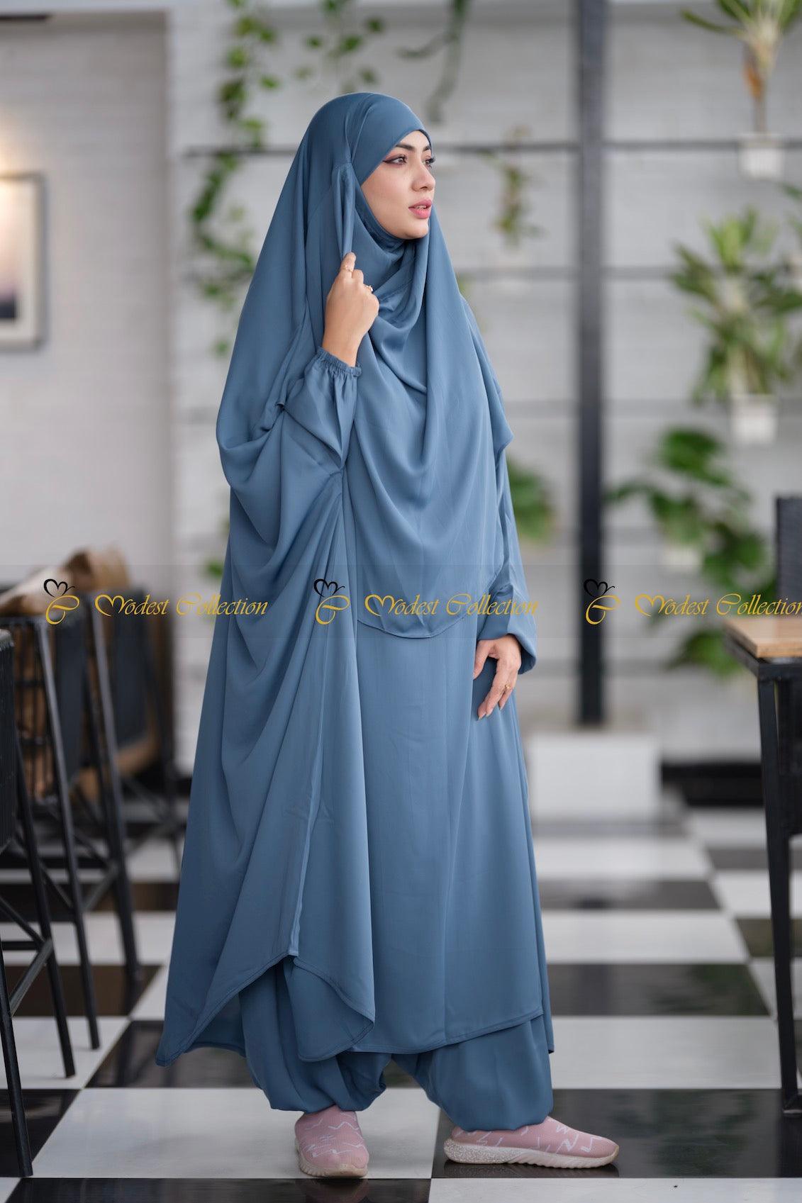 Amaya Niqab with Attached Jilbab - Elegant Stone Blue Islamic Veil for Women | Perfect for Prayer, Modest Fashion & Everyday Wear