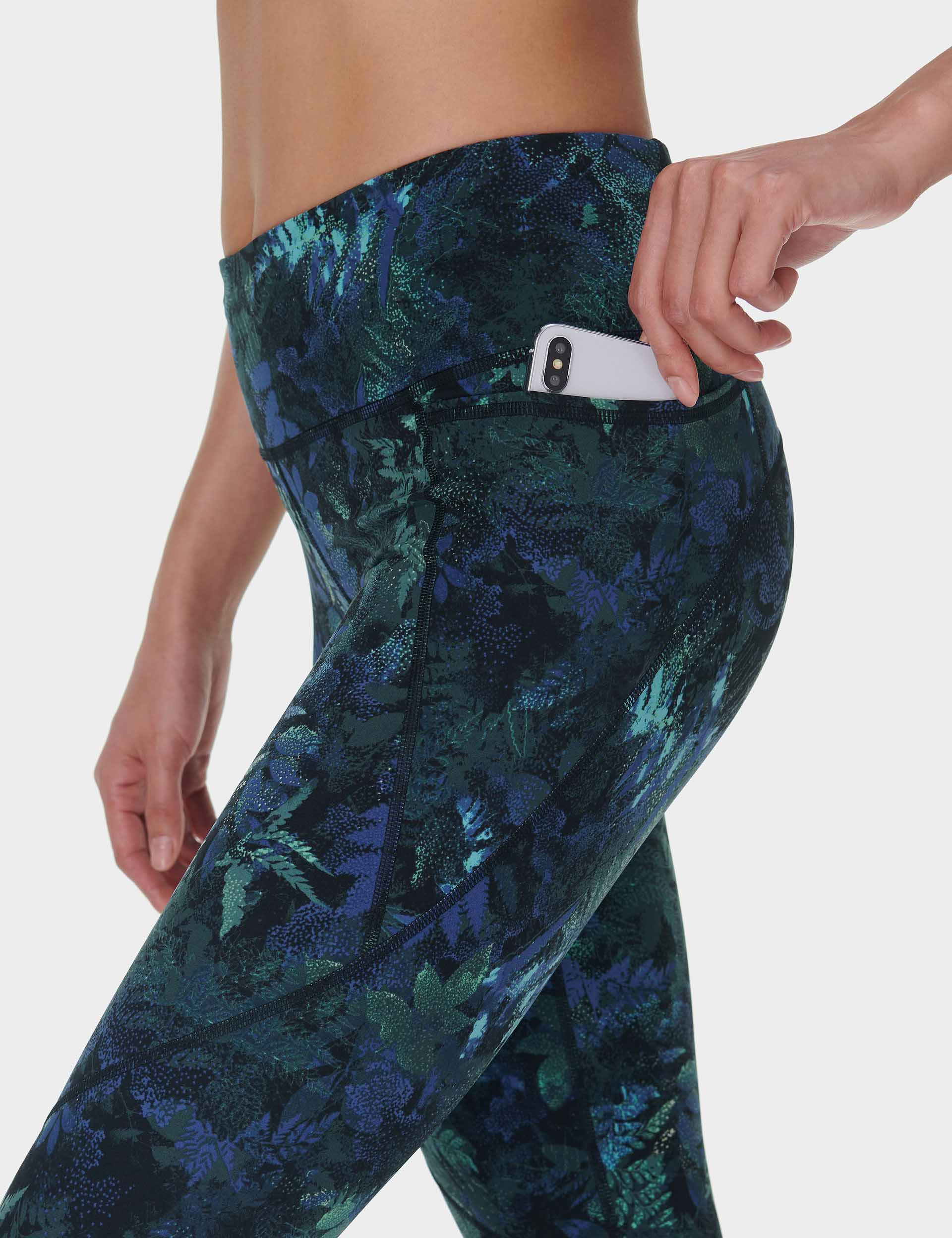 Power 7/8 Gym Leggings - Green Forest Print - High Waist Workout Yoga Pants for Women - Perfect for Running, Fitness & Lounge Wear