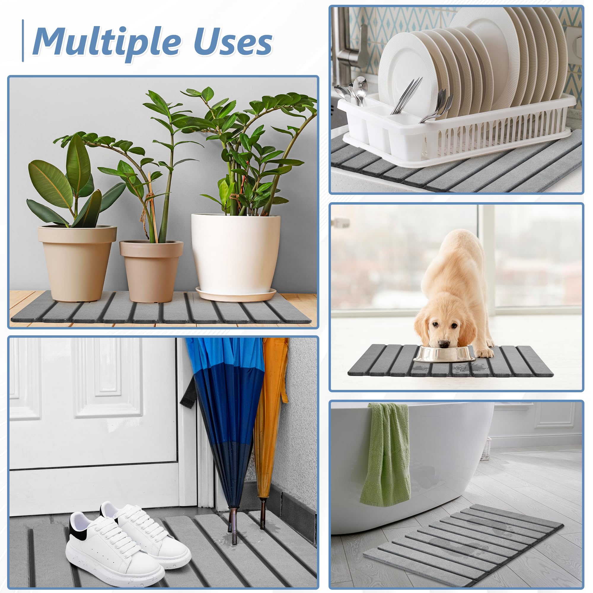 **AWW Foldable Stone Bath Mat - Super Absorbent Diatomaceous Earth Bathroom Mat, Non-Slip Quick Drying Shower Mat, Compact & Easy to Store for Small Spaces - Easy to Clean Grey Bath Mat for Spa, Bathroom & Poolside**