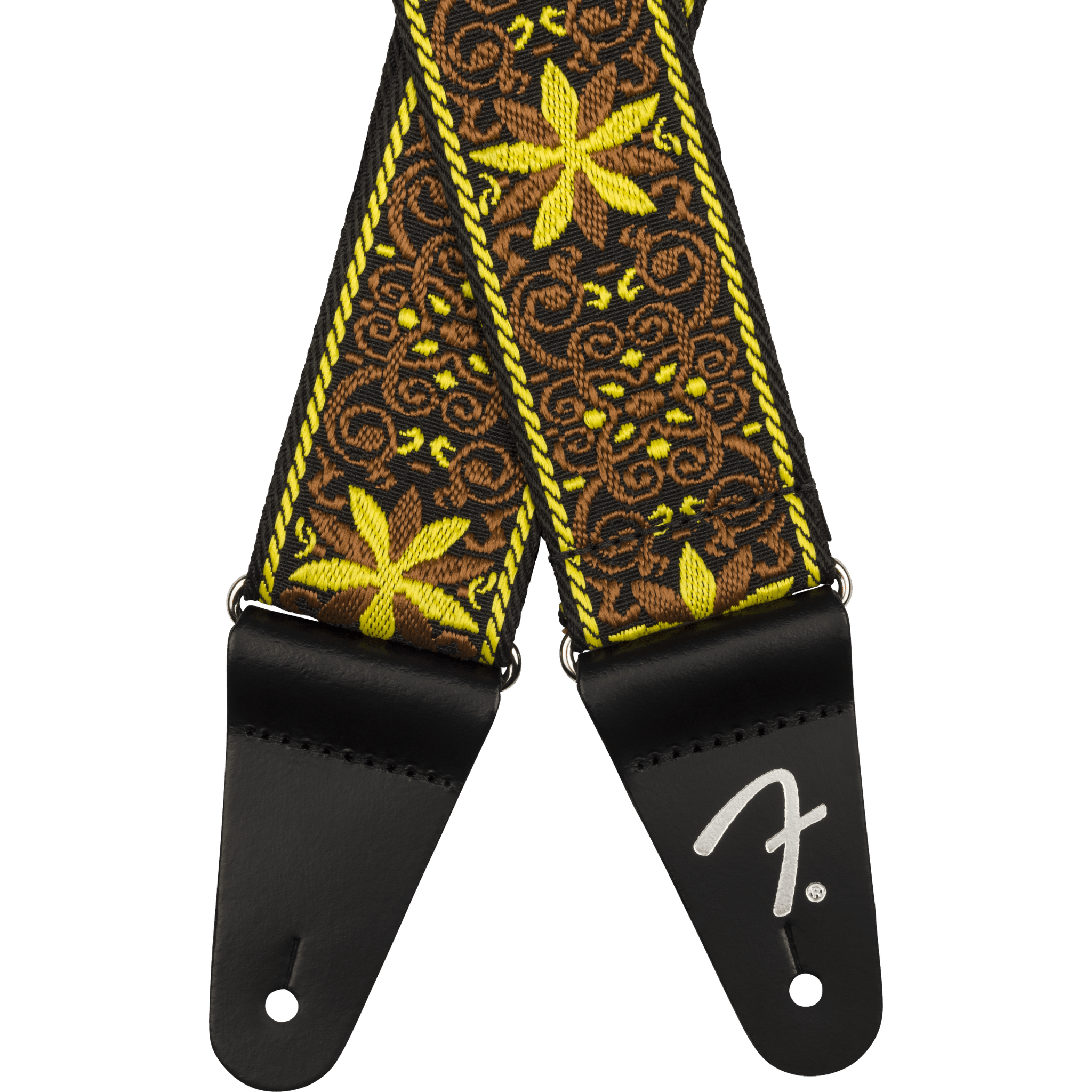 Fender Pasadena Woven Guitar Strap - Adjustable Yellow Wallflower Design for Electric & Acoustic Guitars - Perfect for Live Performances & Studio Sessions